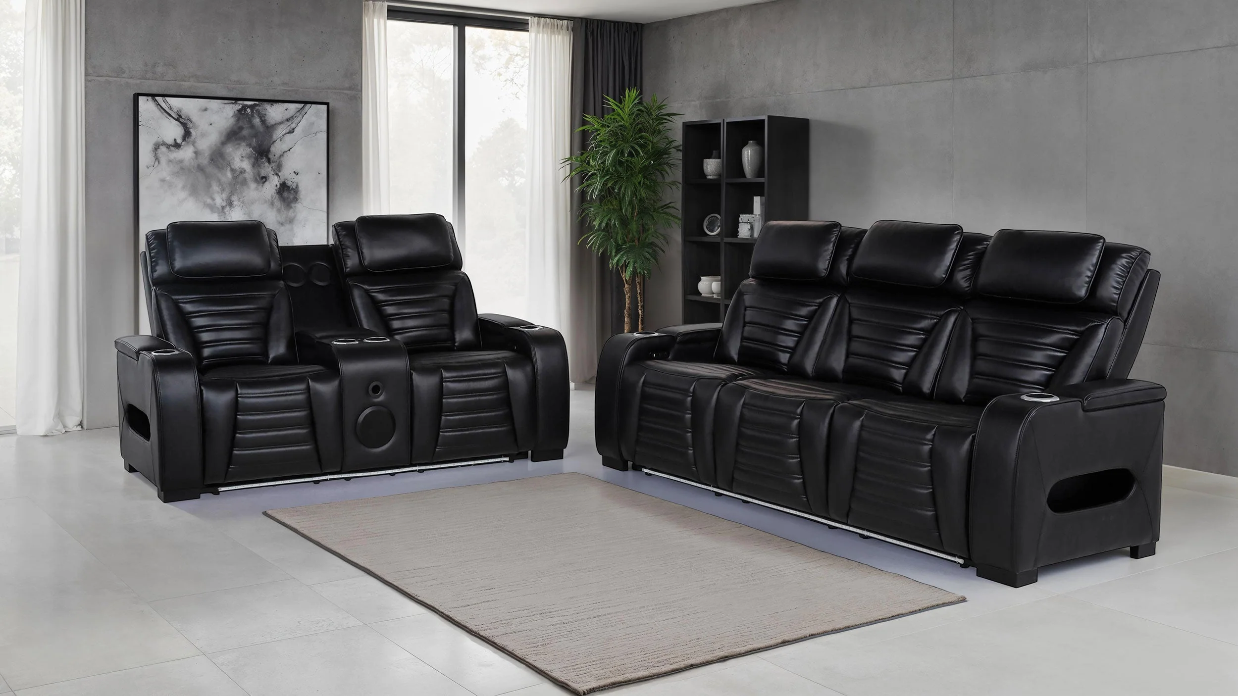 Zuma Faux Leather Dual Power LED Sofa Set - Image 5
