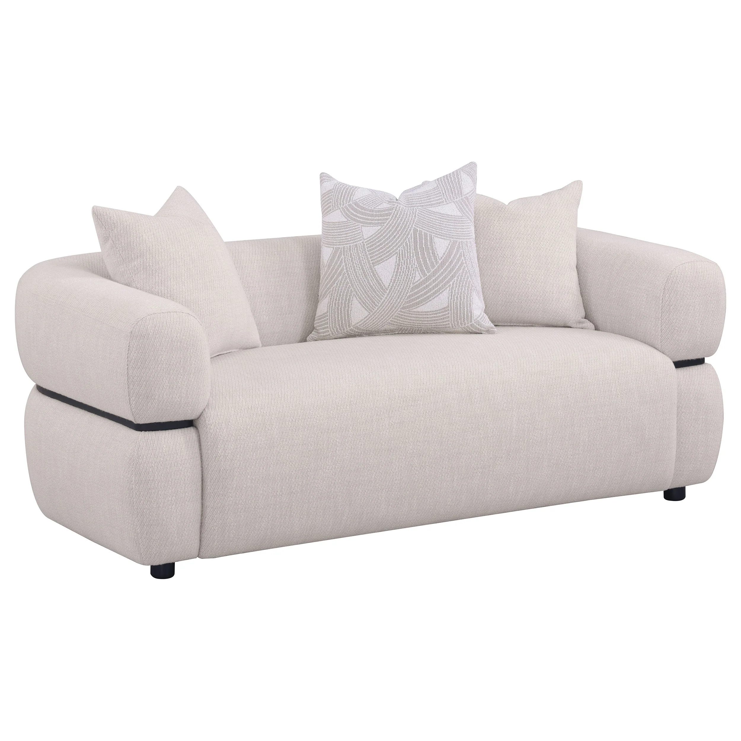 Jeanette Fabric Upholstered Round Arm Sofa Set Beige - Image 12
