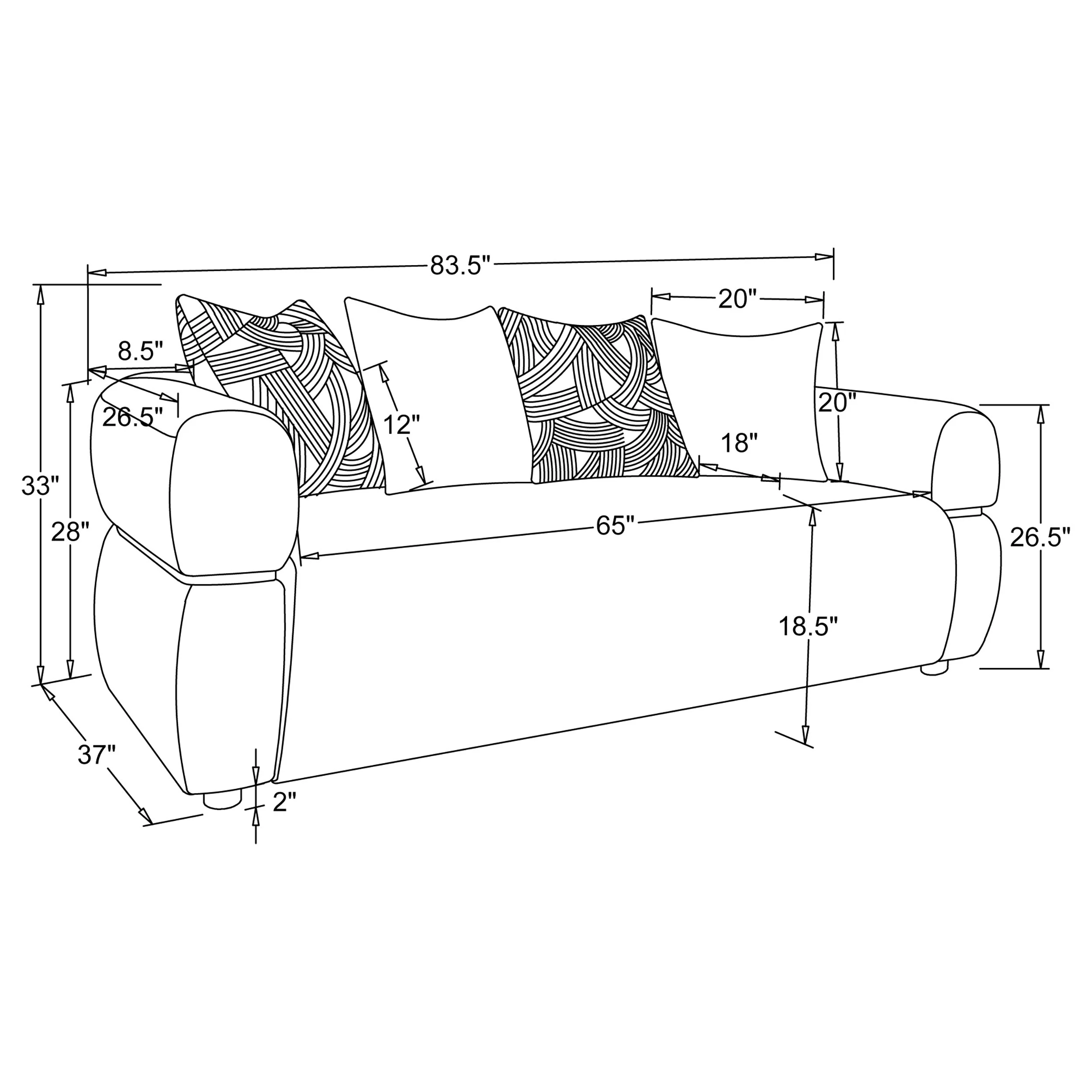 Jeanette Fabric Upholstered Round Arm Sofa Set Beige - Image 19