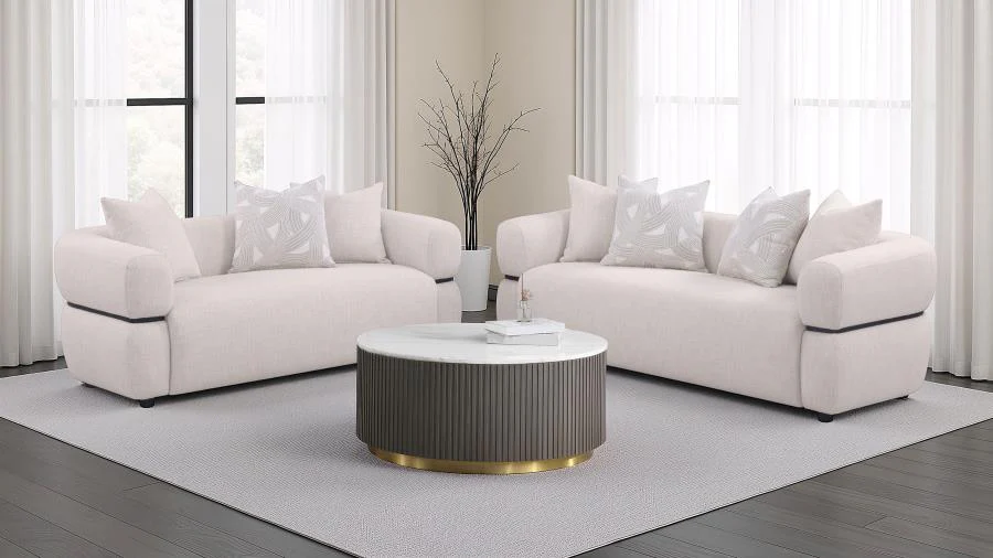 Jeanette Fabric Upholstered Round Arm Sofa Set Beige - Image 2