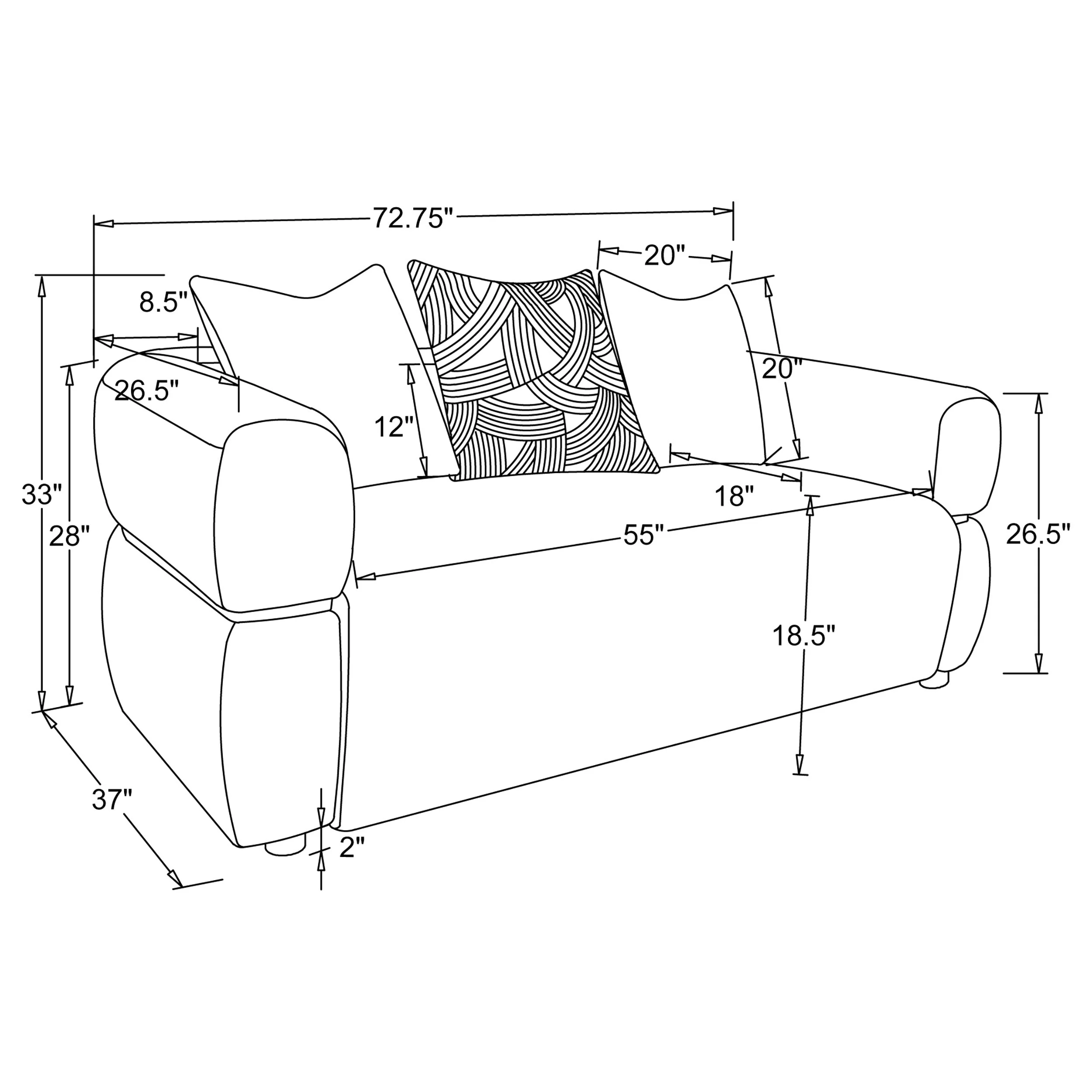 Jeanette Fabric Upholstered Round Arm Sofa Set Beige - Image 21