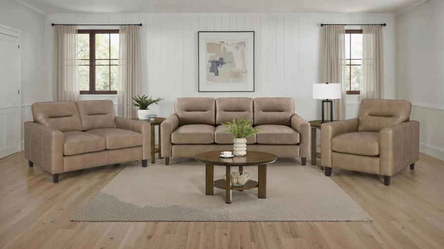 Scotland Faux Leather Upholstered Sofa Set - Image 3