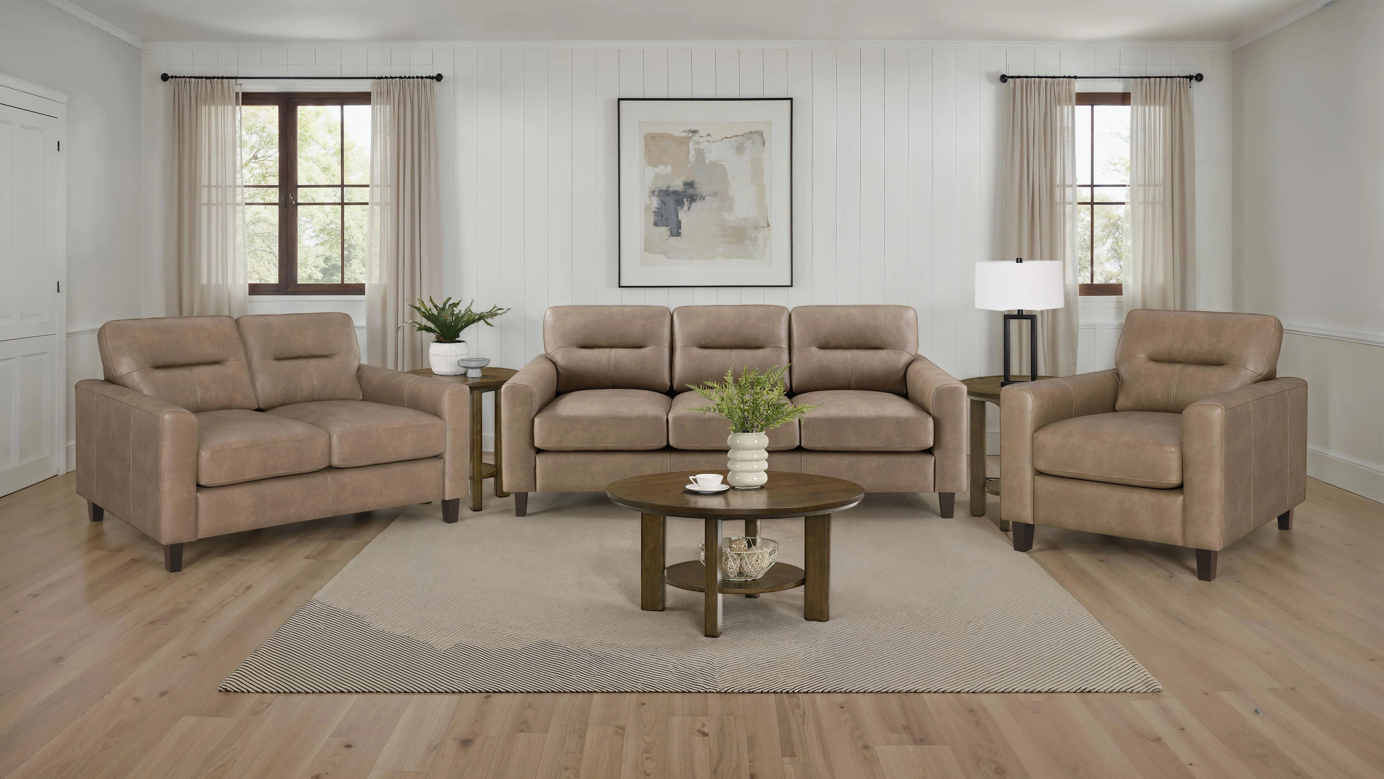 Scotland Faux Leather Upholstered Sofa Set - Image 8