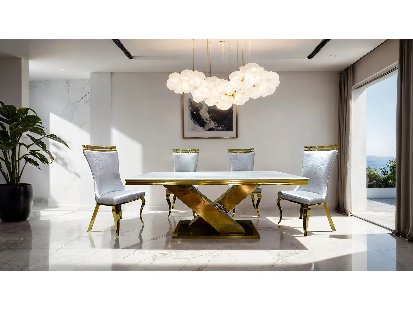 Palazzo Gold/Chrome 7 Piece Dining Set