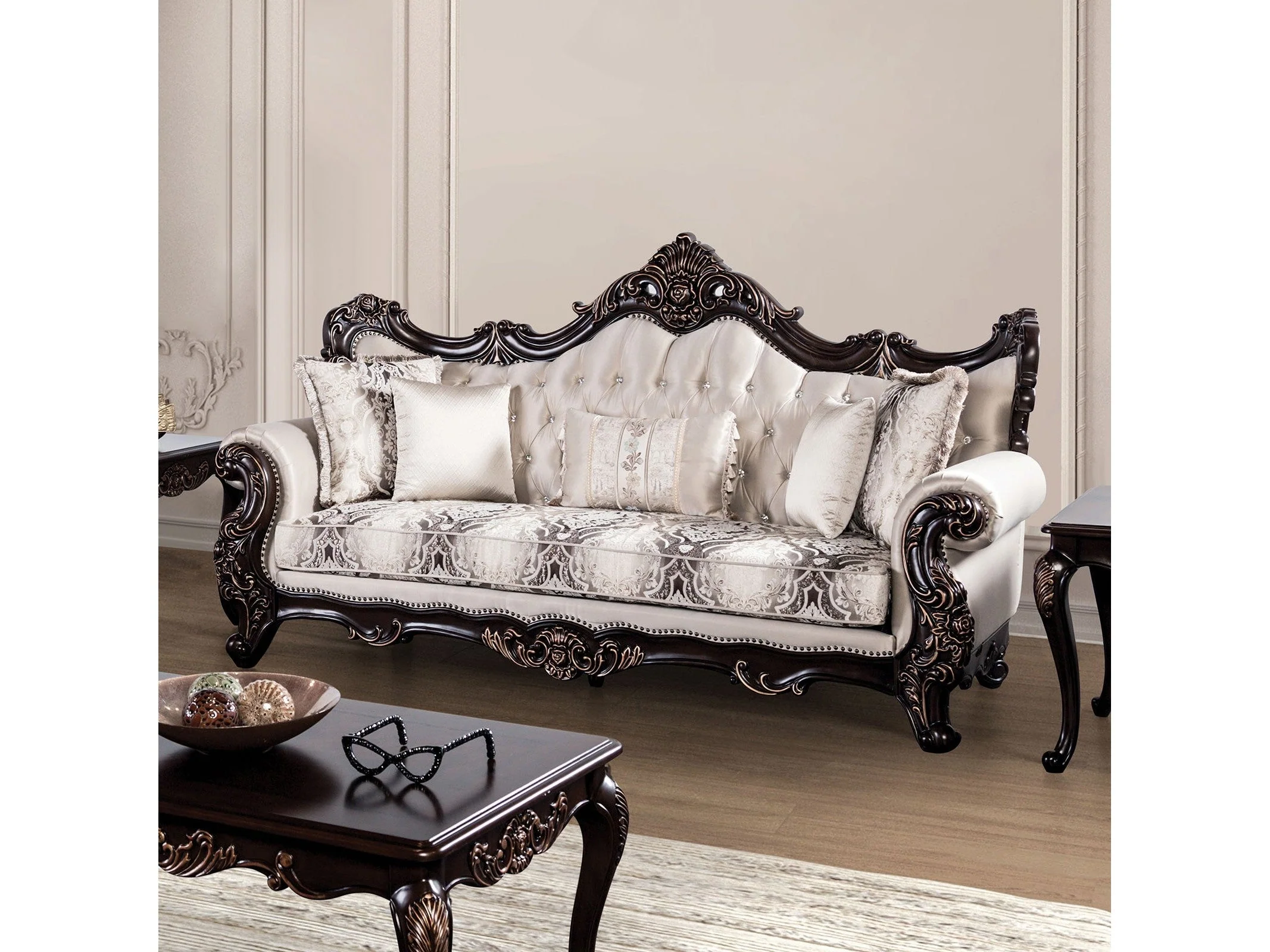 Palencia Dark Cherry/Beige Sofa & Loveseat - Image 2
