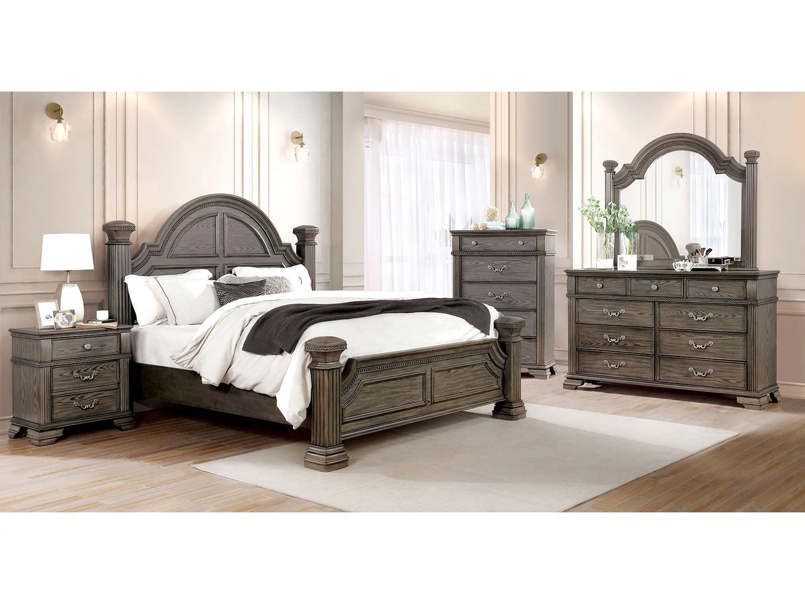 Pamphilos Gray Queen Bed & Nightstand & Dresser & Mirror & Chest