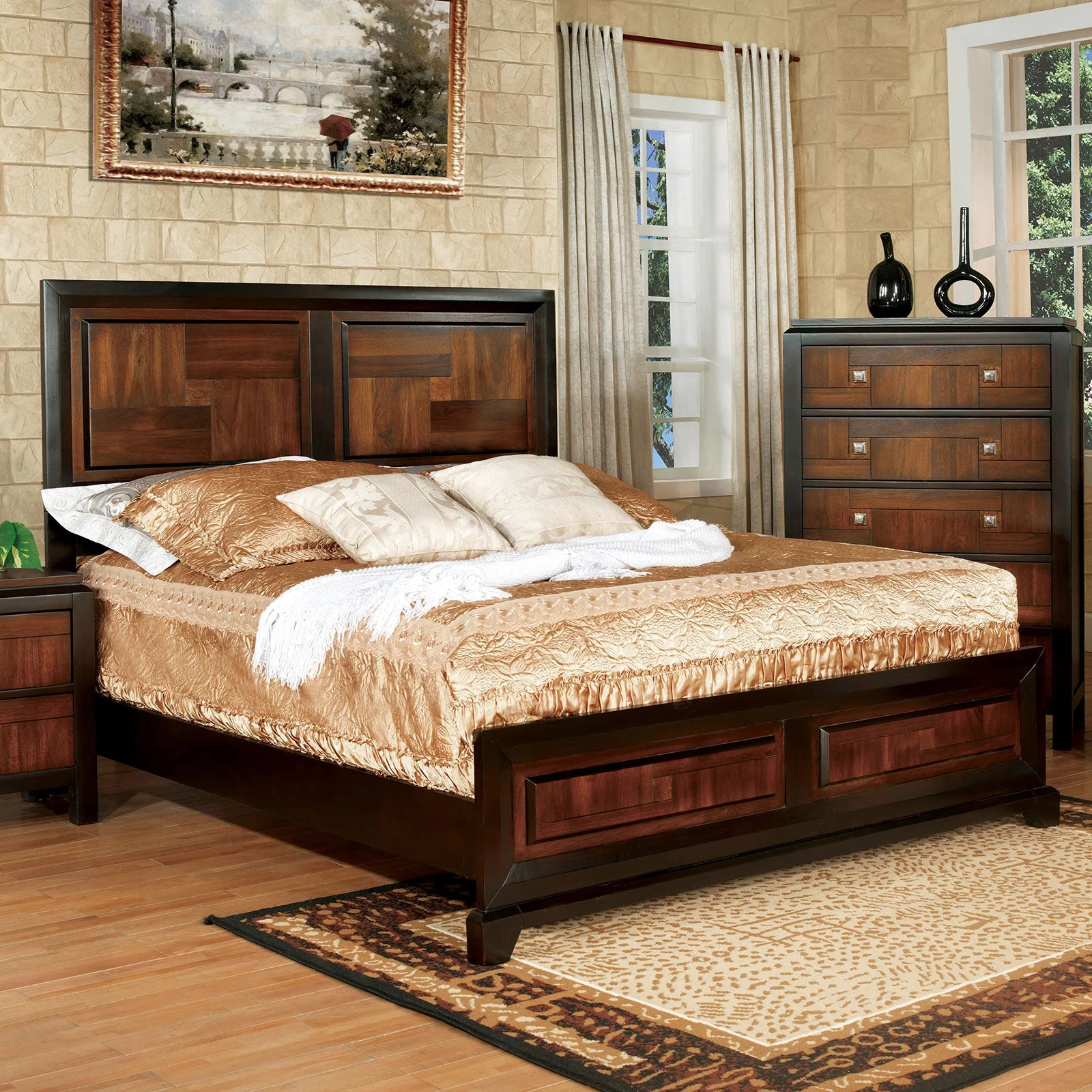 Patra Acacia/Walnut 5 Pc. Queen Bedroom Set w/ Chest - Image 2