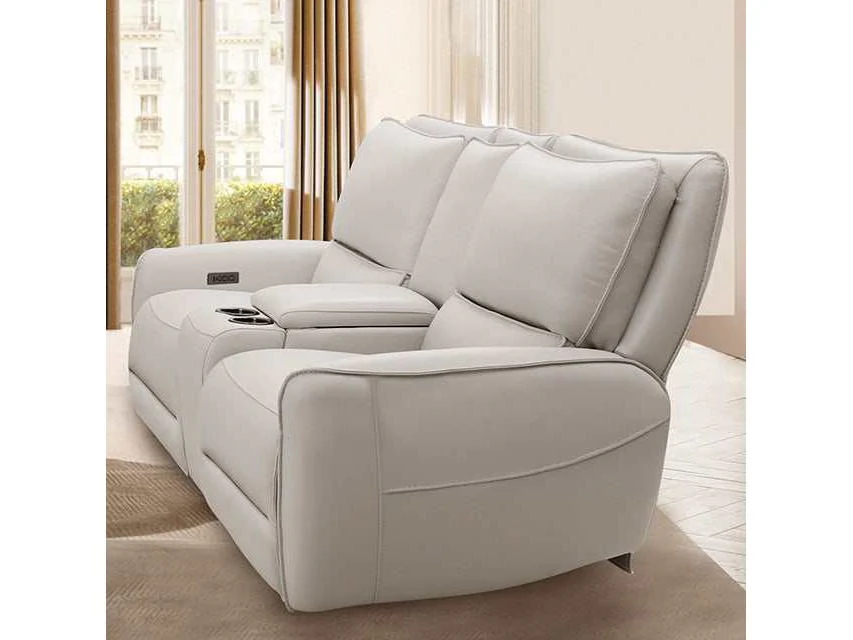 Phineas Beige Top Grain Leather Match Power Loveseat