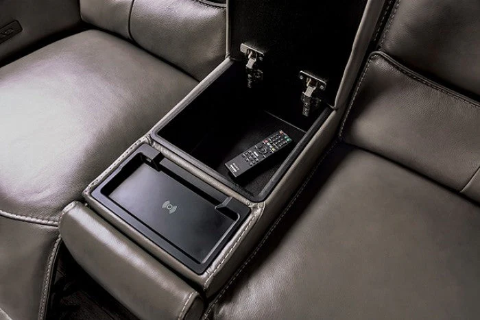 Phineas Gray Top Grain Leather Match Power Loveseat - Image 3