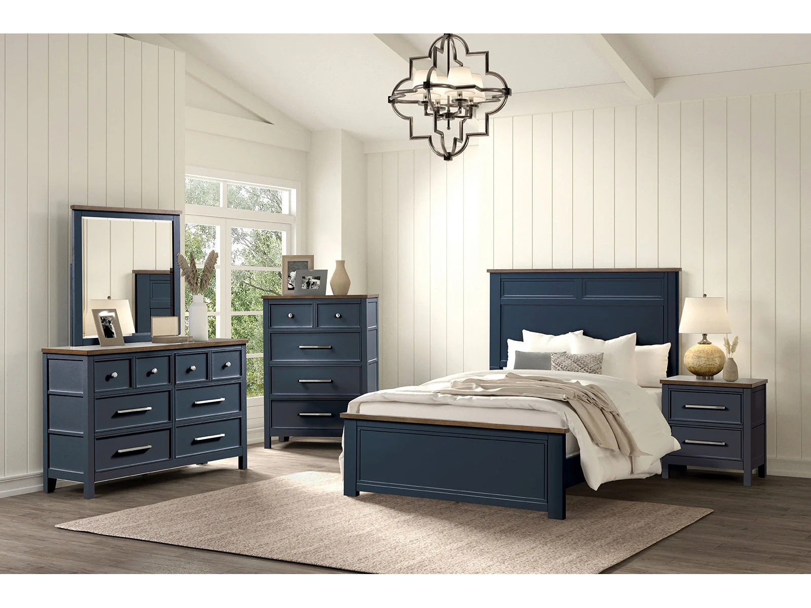 Pinetop Blue/Dark Brown Twin 5 Piece Bedroom Set w/2 Nightstands