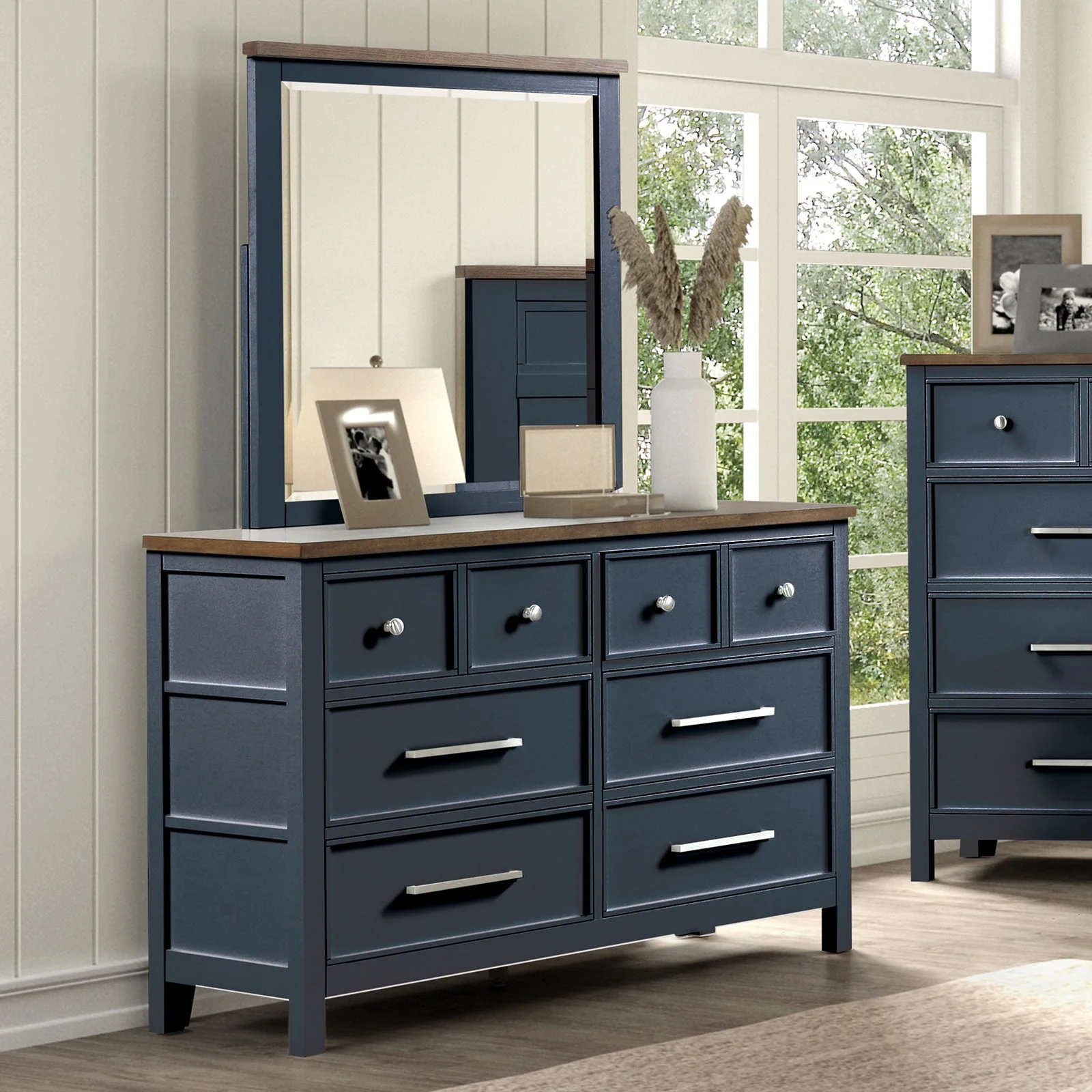 Pinetop Blue/Dark Brown Twin 5 Piece Bedroom Set w/2 Nightstands - Image 4