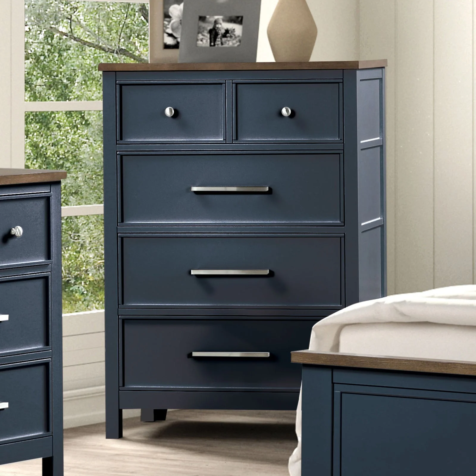 Pinetop Blue/Dark Brown Twin 5 Piece Bedroom Set w/Chest - Image 2