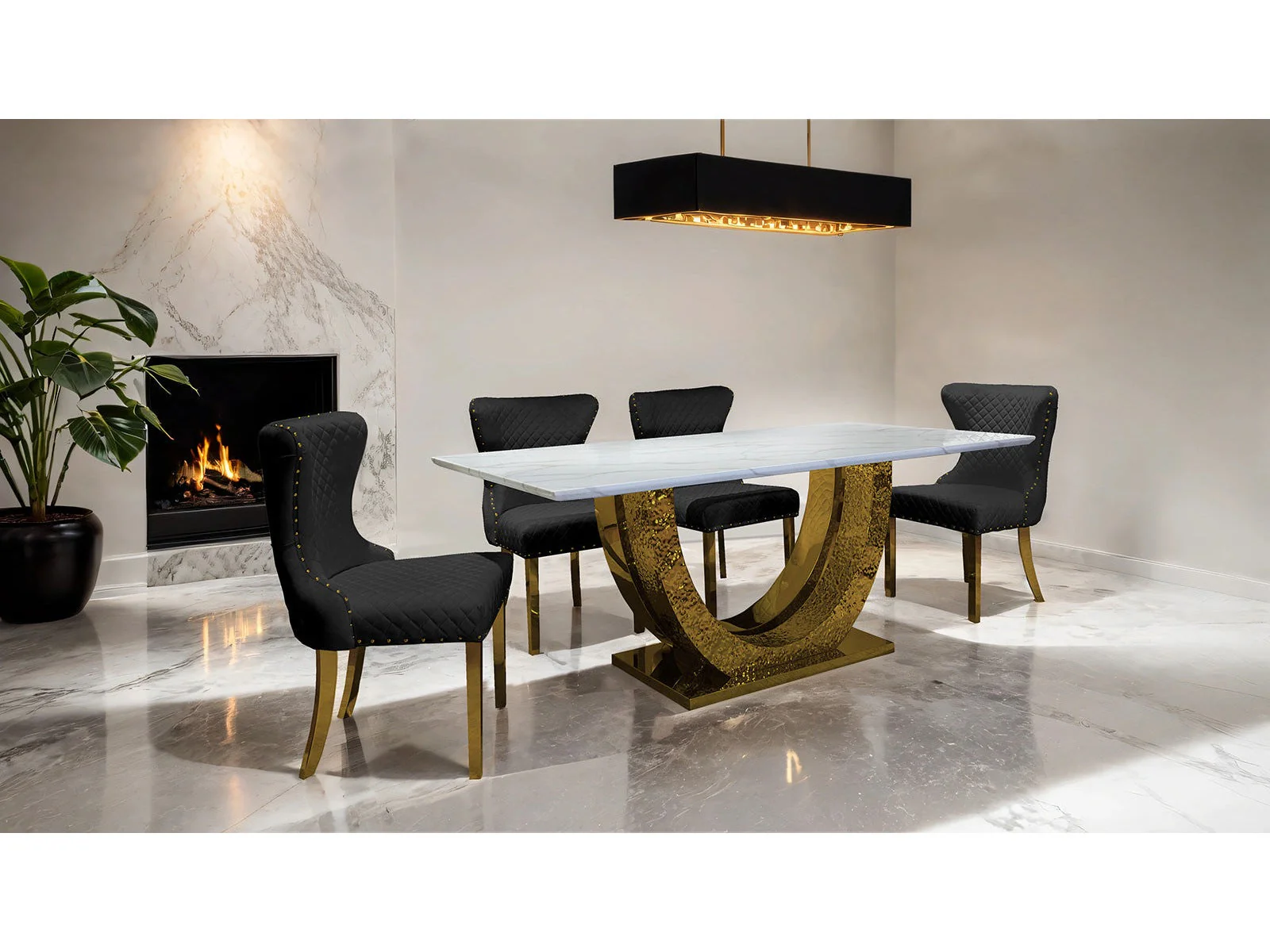 Portanova Gold/Black 7 Piece Dining Set