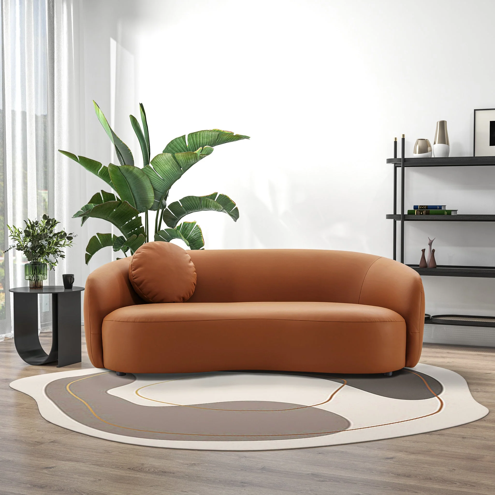 Porter Cognac PU Leather Sofa - Image 2