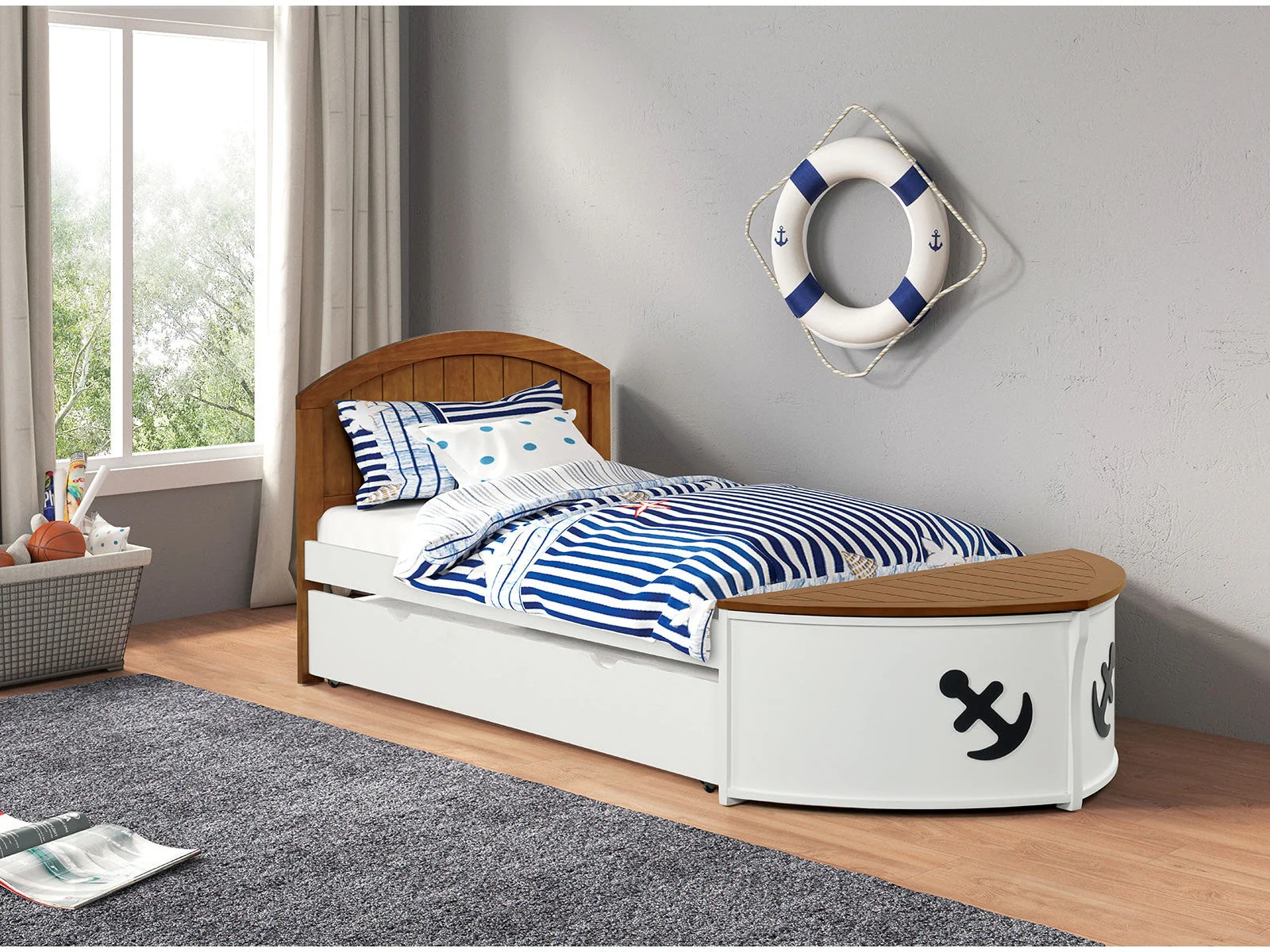 Poseidon White/Oak Captain Bed