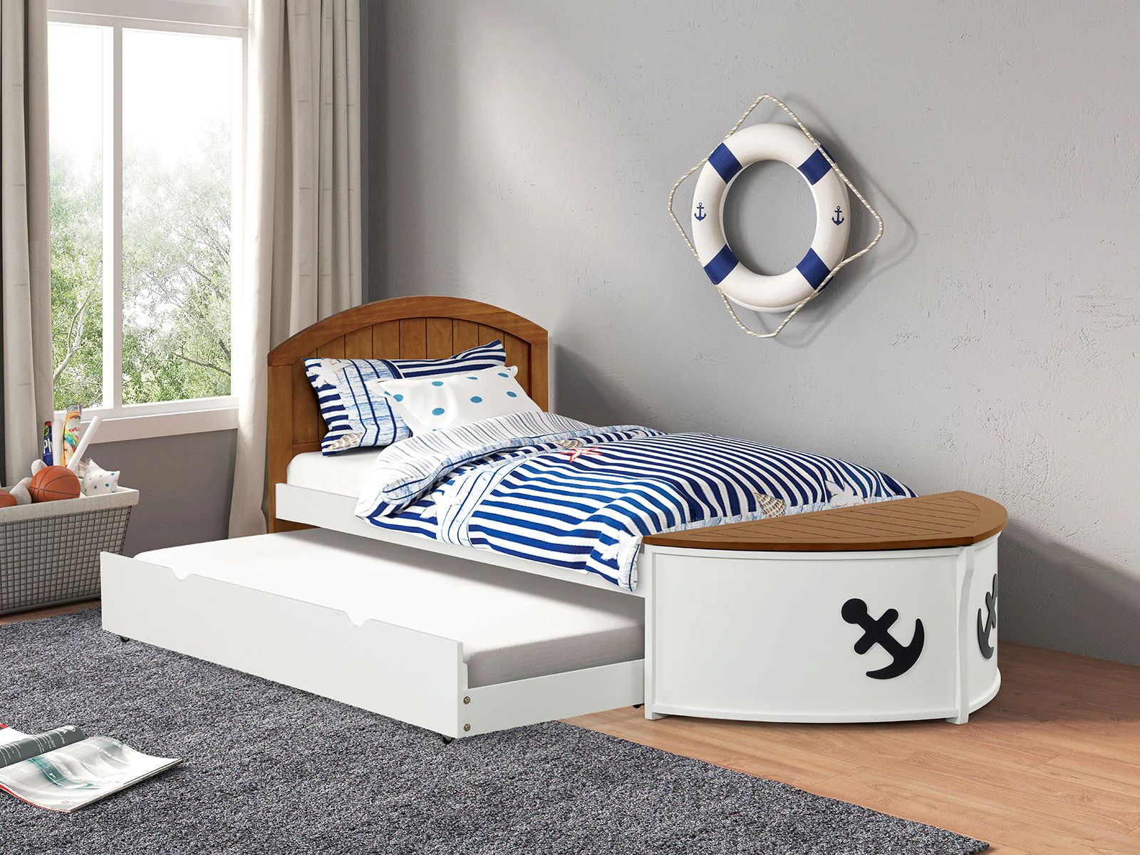 Poseidon White/Oak  Captain Bed w/Trundle - Image 2