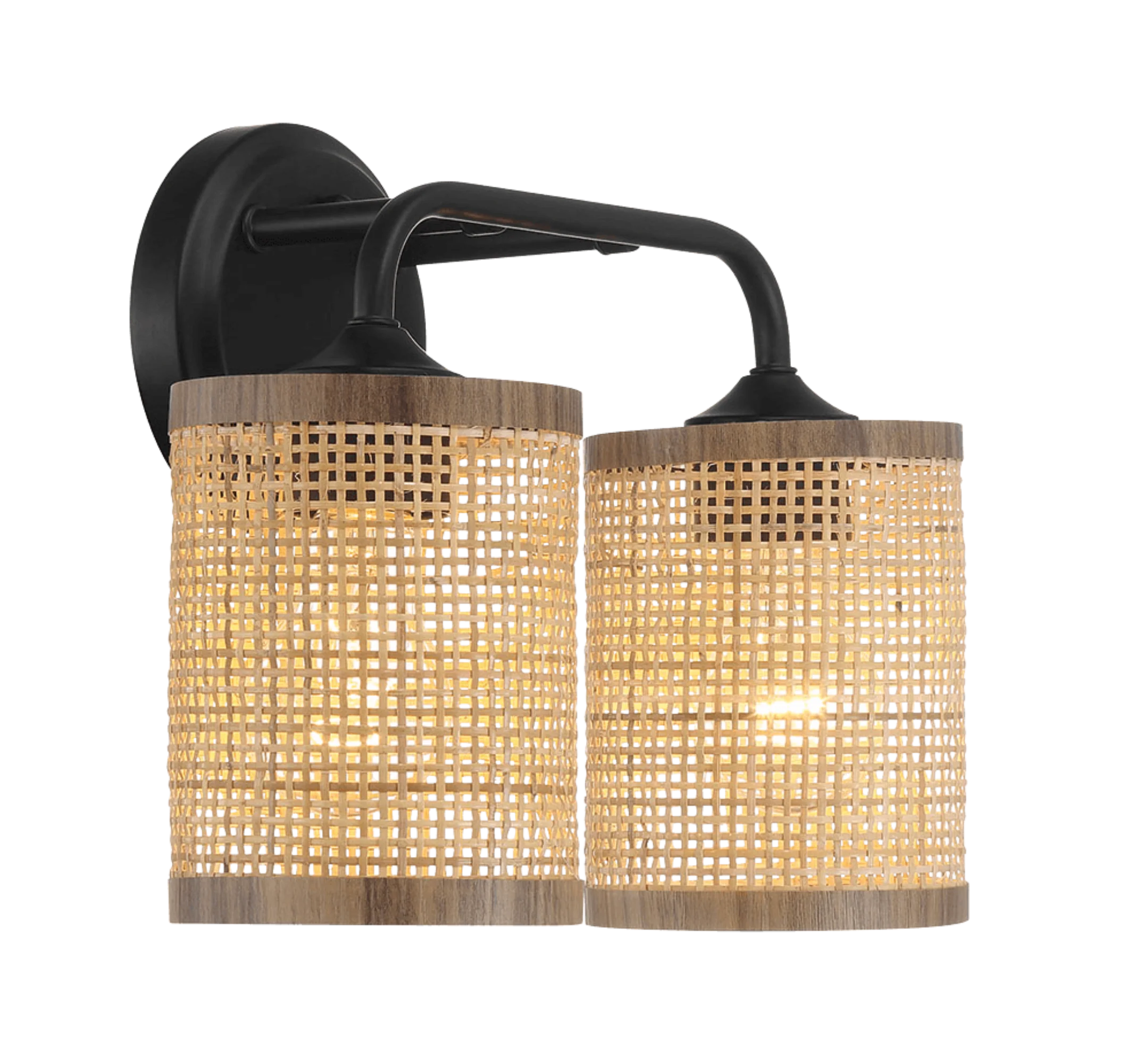 Quell Double Light Vanity With Natural Rattan Shade Wall Lamp - Image 4