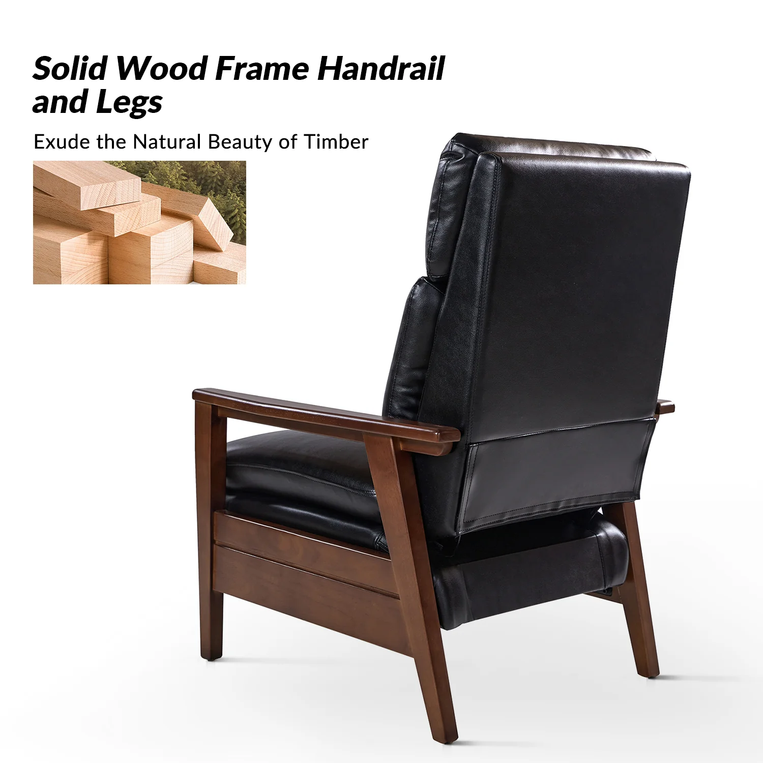 Patrick Vegan Leather Solid Wood Recliner in Black - Image 5