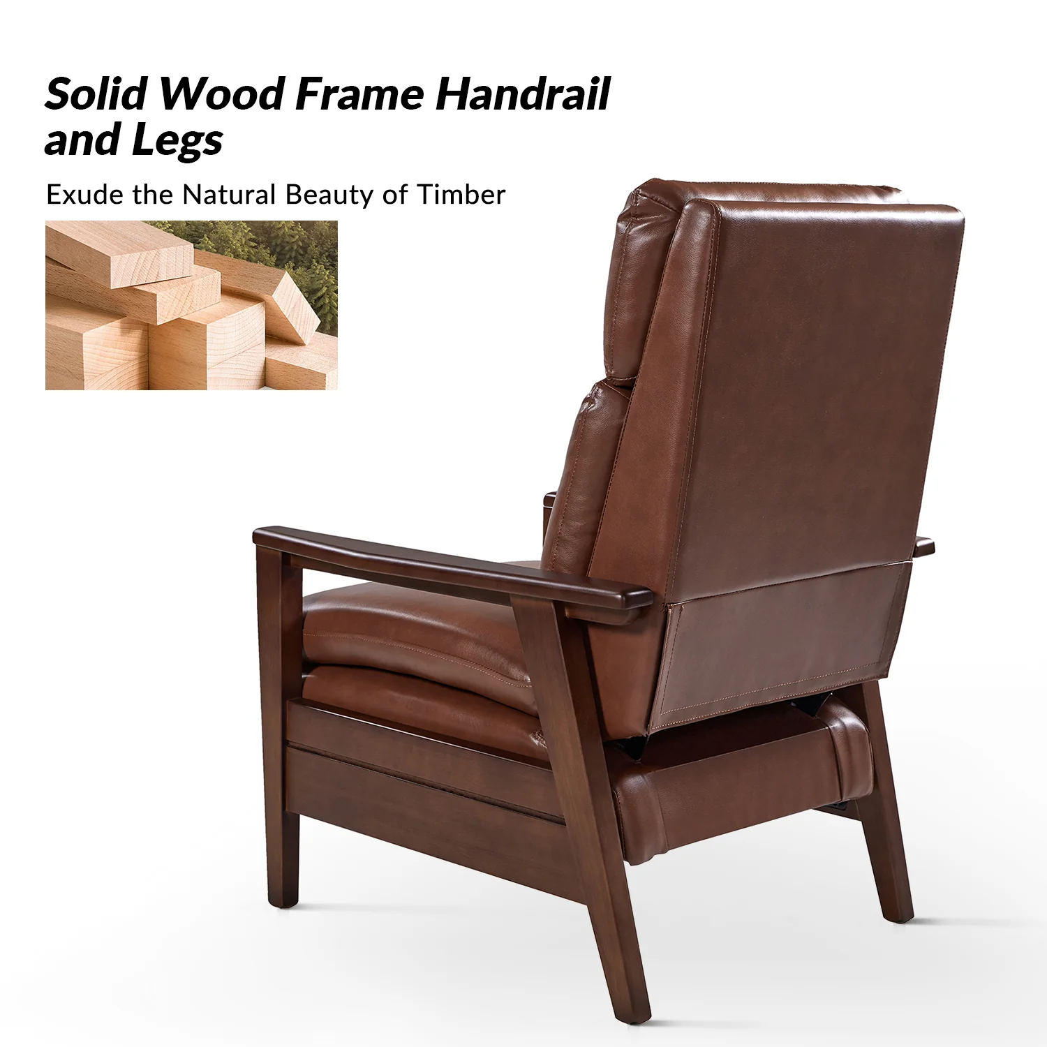 Patrick Vegan Leather Solid Wood Recliner in Brown - Image 5