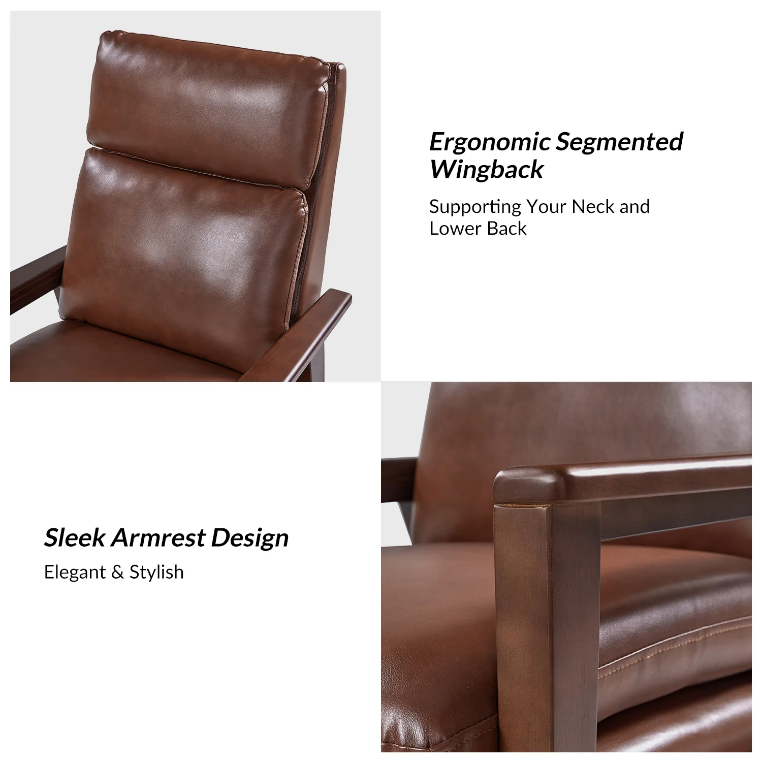 Patrick Vegan Leather Solid Wood Recliner in Brown - Image 6