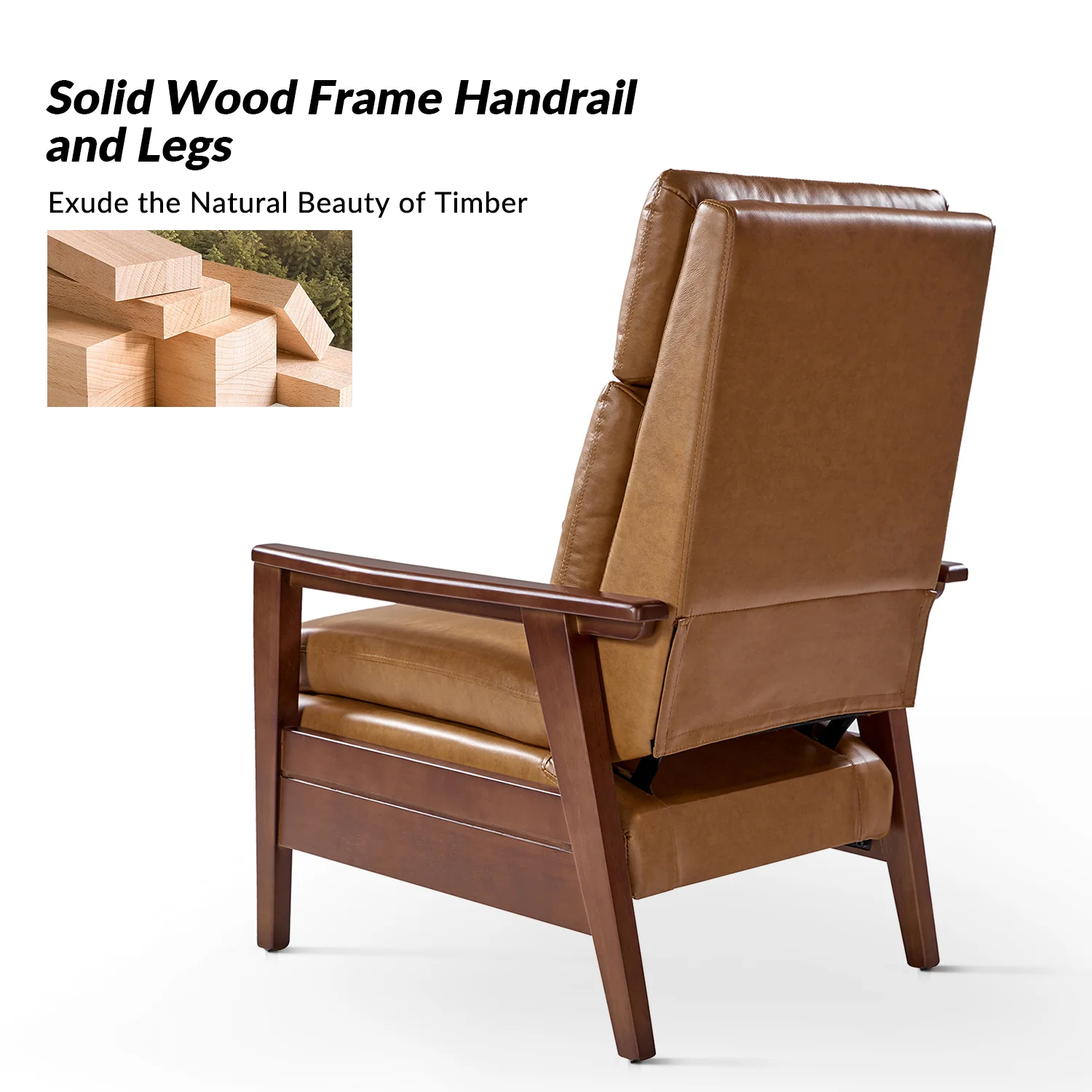 Patrick Vegan Leather Solid Wood Recliner in Camel - Image 5