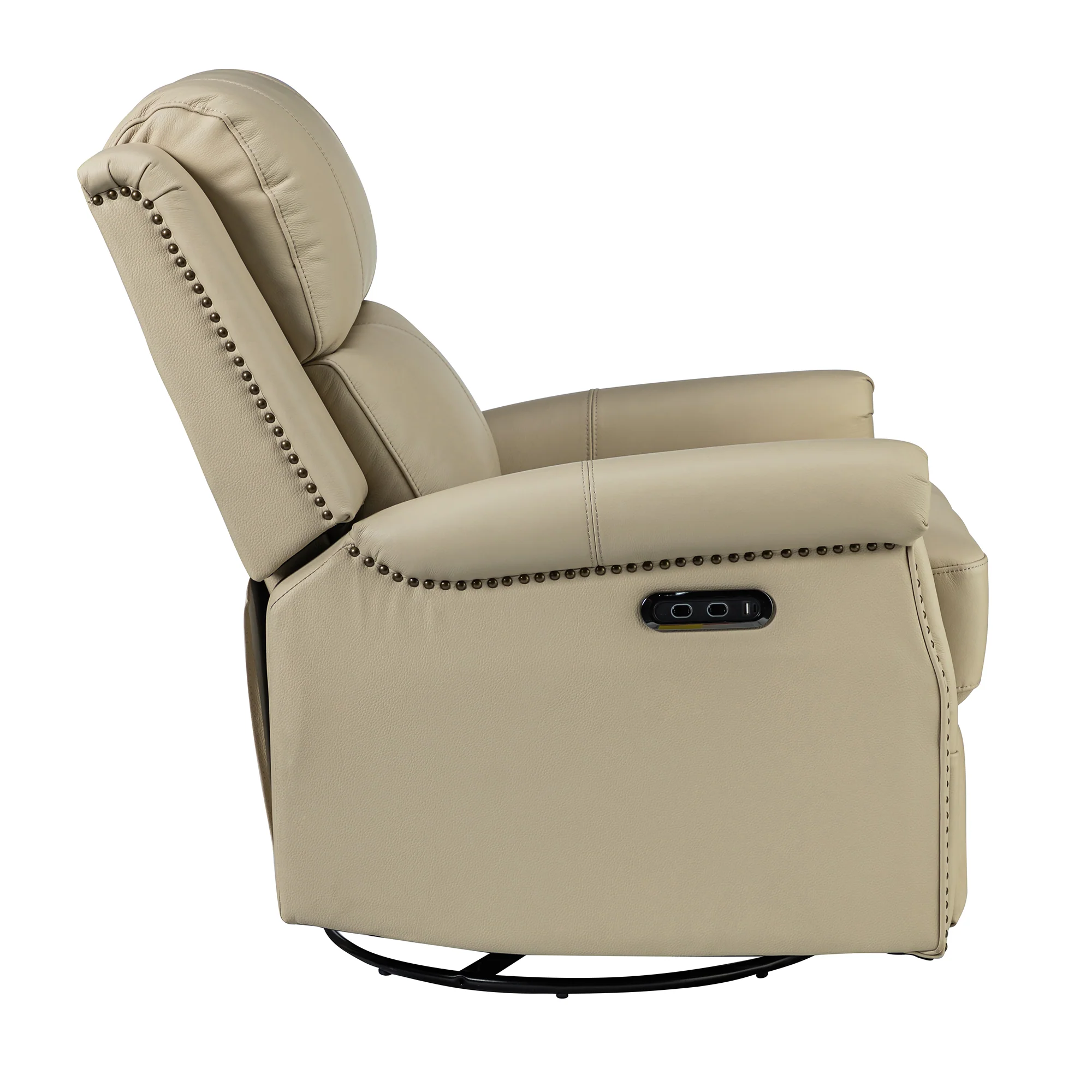 Kaietan Genuine Leather Power Rocking Recliner in Beige - Image 4