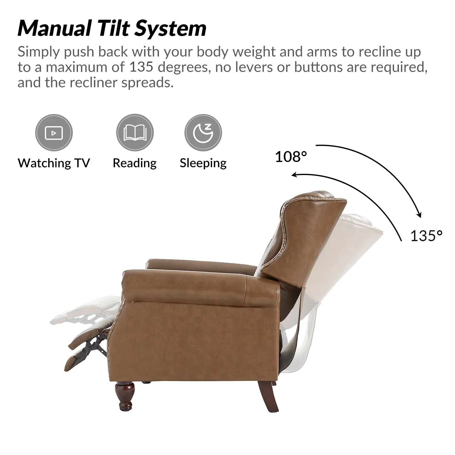 Abraham Genuine Leather Recliner in Camel - Image 4