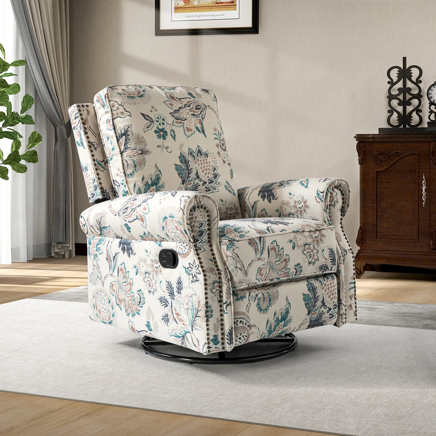 Kaspar Manual Swivel Glider Recliner in Teal