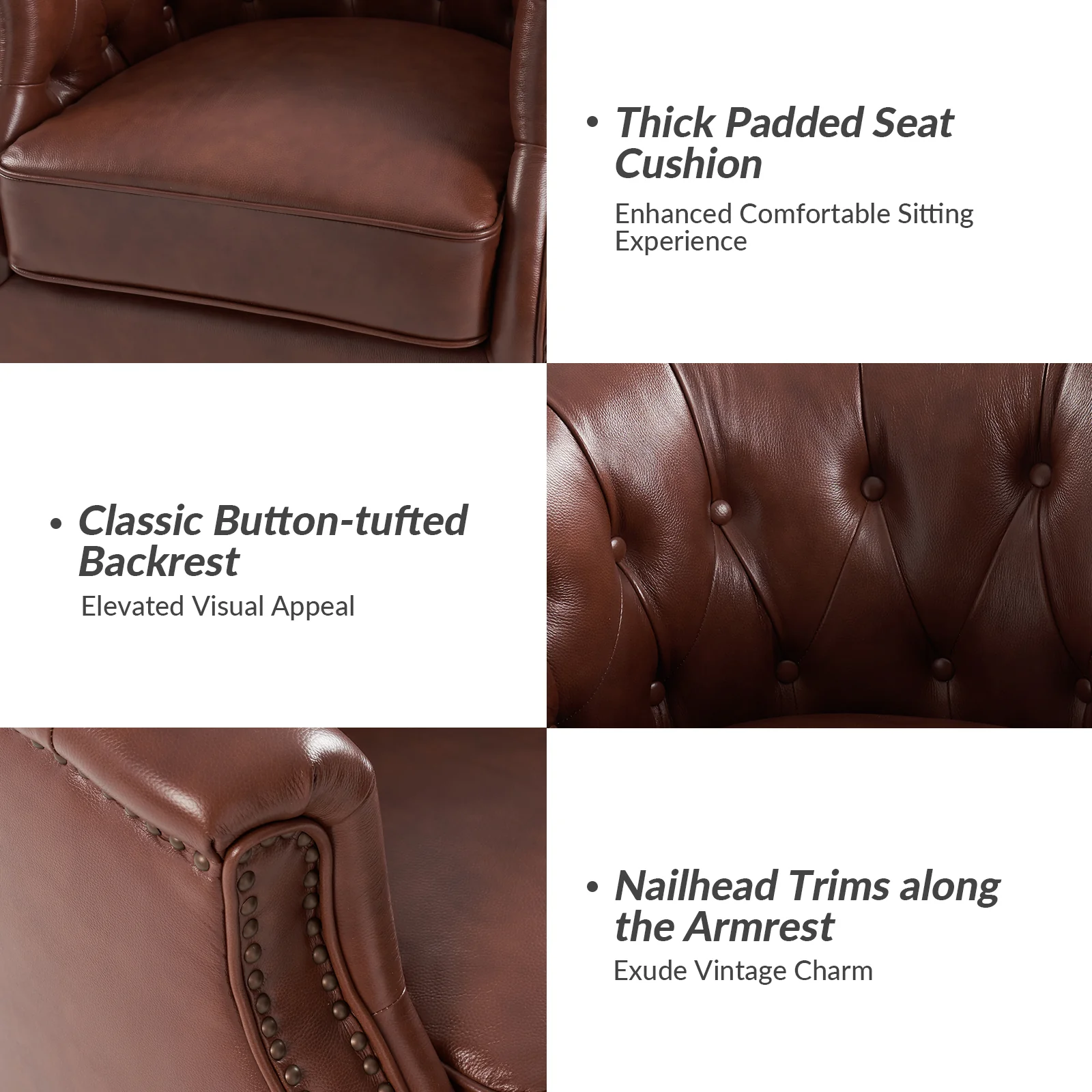 Veitin Chesterfield Rocker and Swivel Genuine Leather Chair in Brown - Image 3