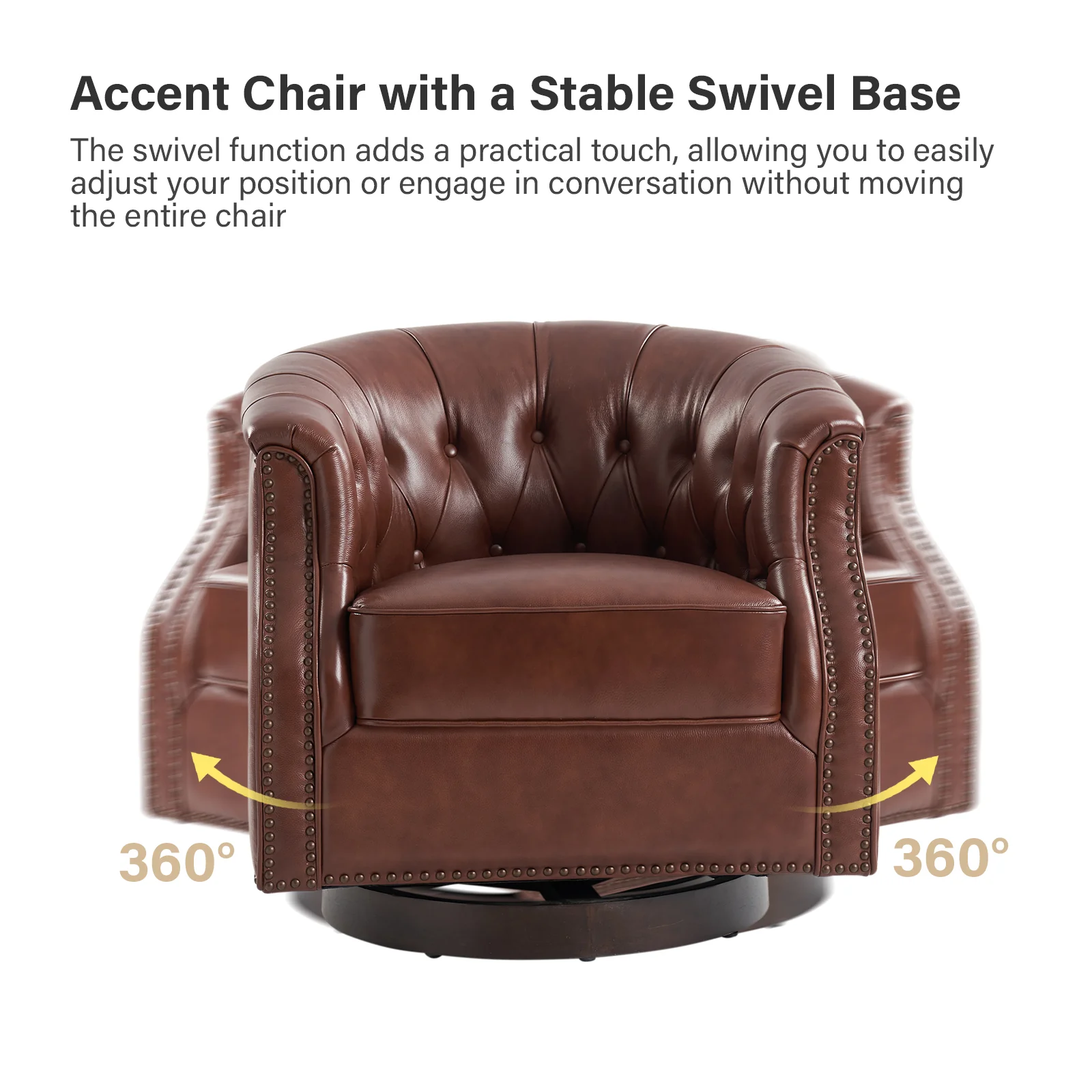Veitin Chesterfield Rocker and Swivel Genuine Leather Chair in Brown - Image 5