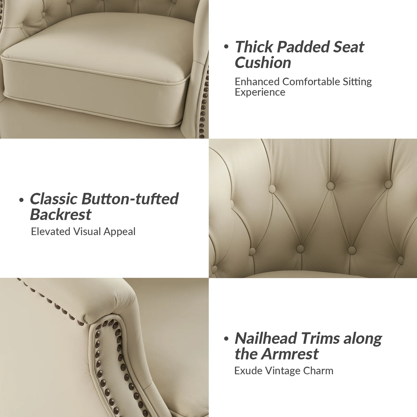 Veitin Chesterfield Rocker and Swivel Genuine Leather Chair in White - Image 3