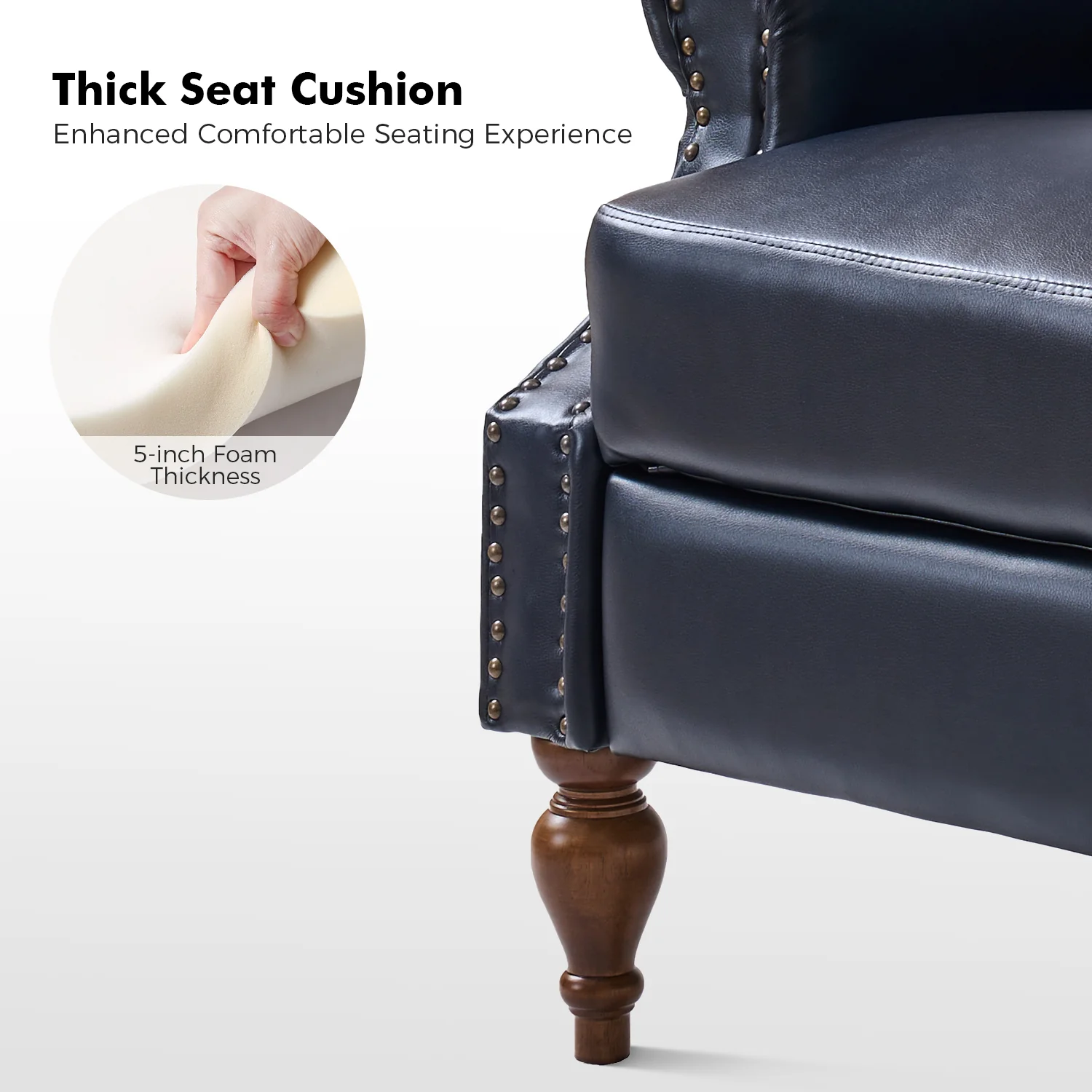 Rosalie Vegan Leather Manual Recliner in Navy - Image 5