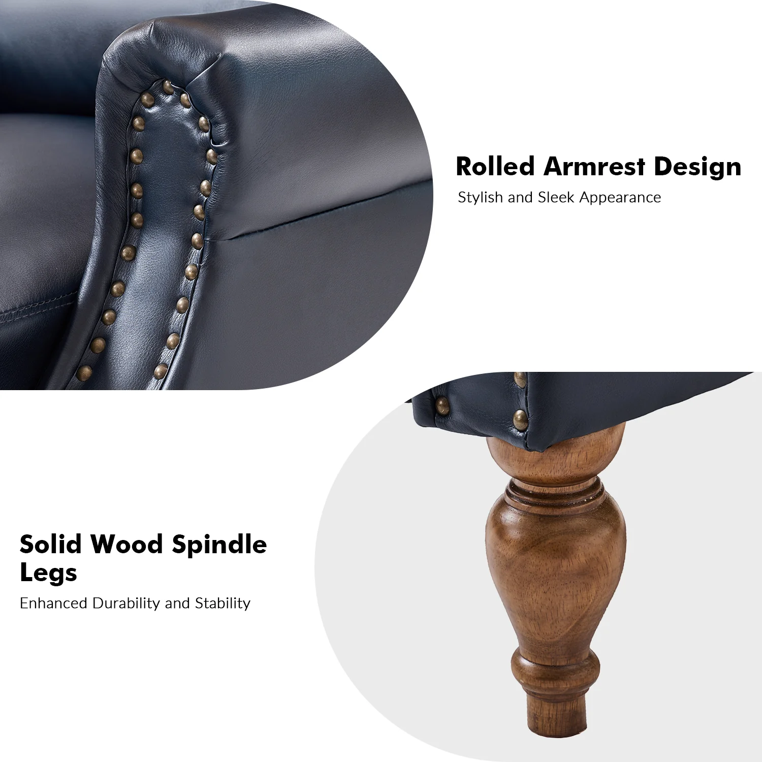 Rosalie Vegan Leather Manual Recliner in Navy - Image 6