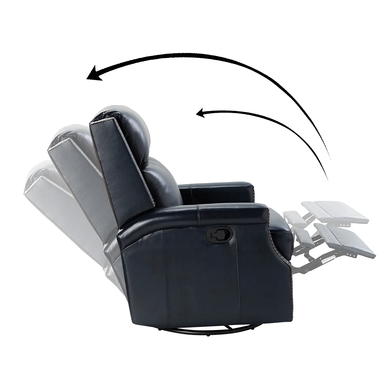 Louise Genuine Leather Swivel Rocker Recliner in Navy - Image 3