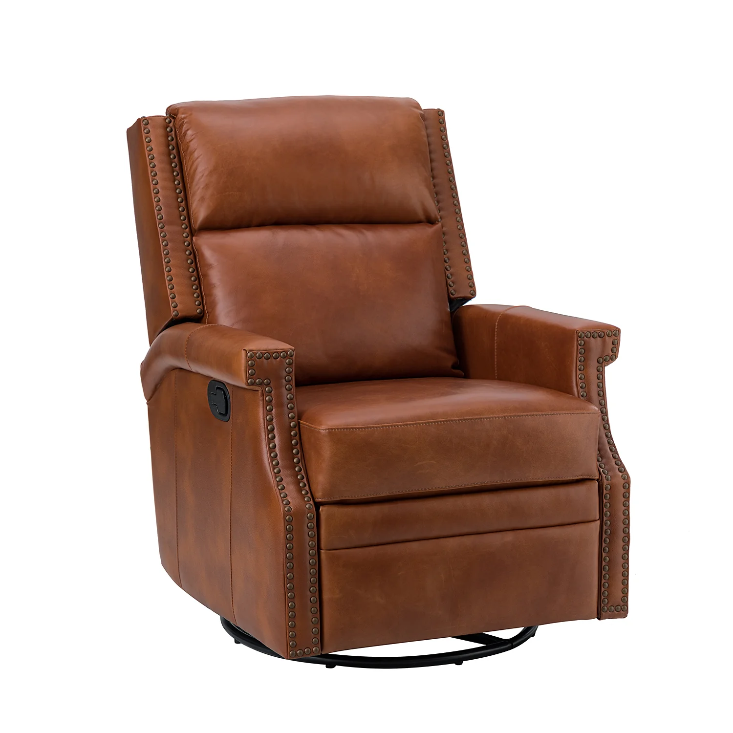 Louise Genuine Leather Swivel Rocker Recliner in Saddle - Image 2
