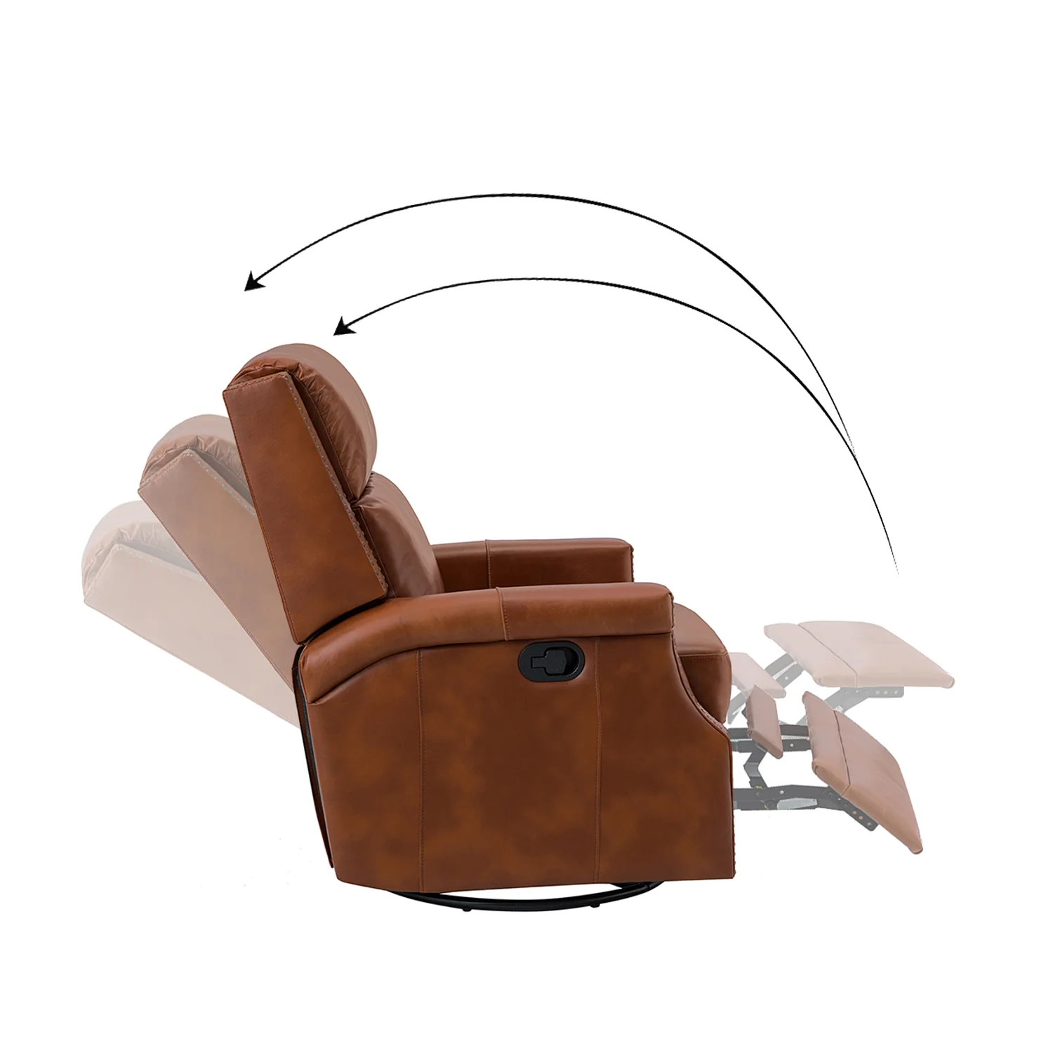 Louise Genuine Leather Swivel Rocker Recliner in Saddle - Image 3