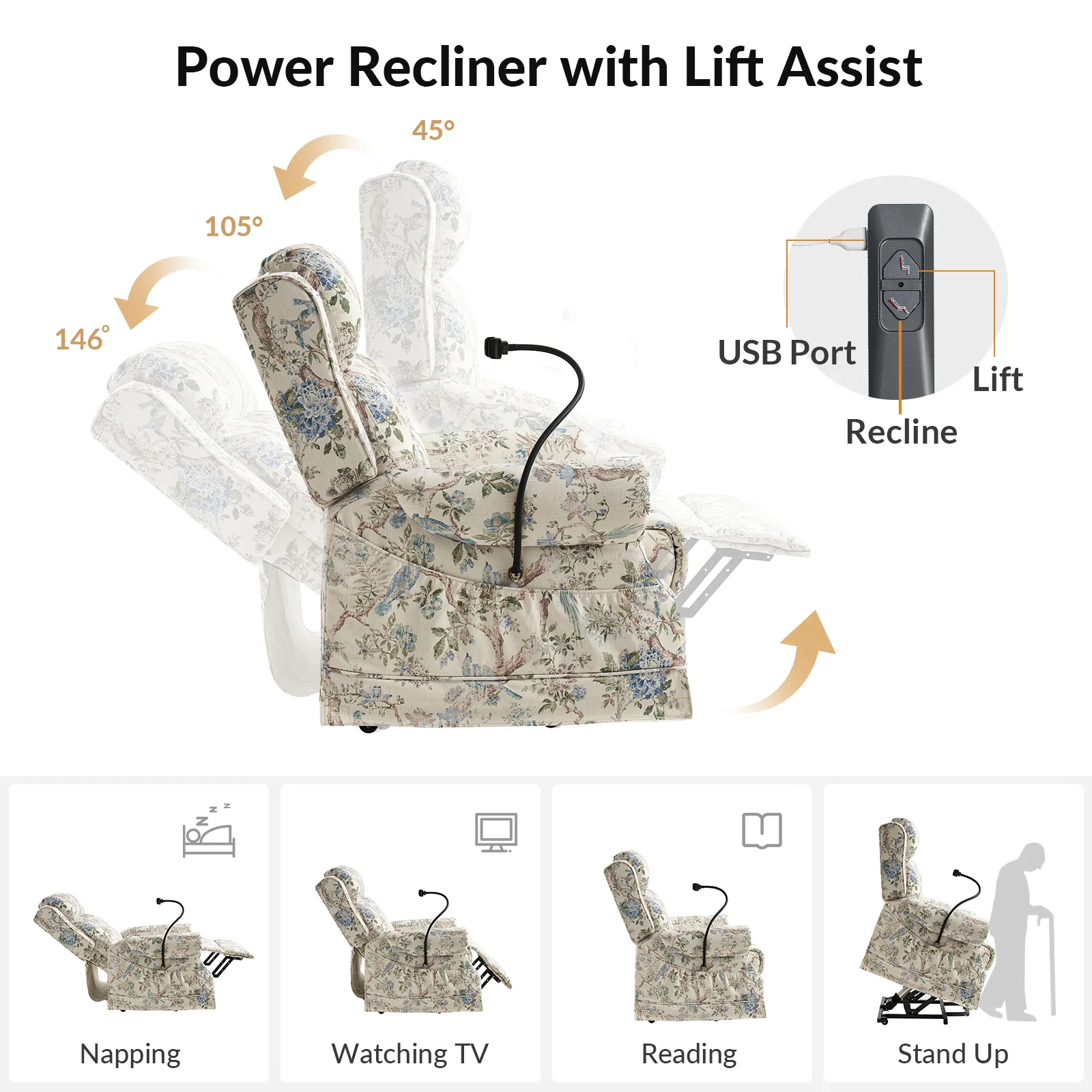 Billy Lift Assist Power Recliner in Bird - Image 4