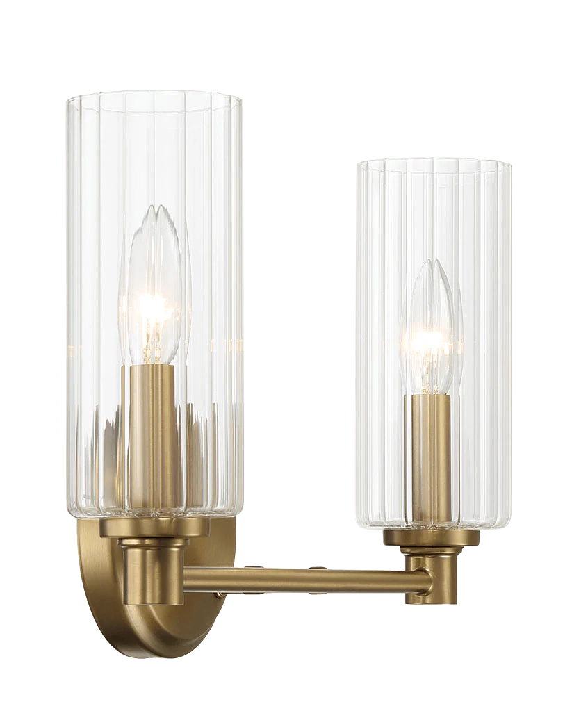 Regal Double Light Vanity With Clear Ribbed Glass - Satin Brass - Image 3