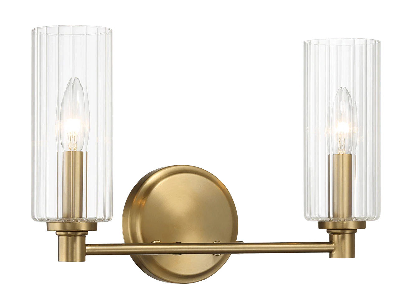 Regal Double Light Vanity With Clear Ribbed Glass - Satin Brass - Image 5