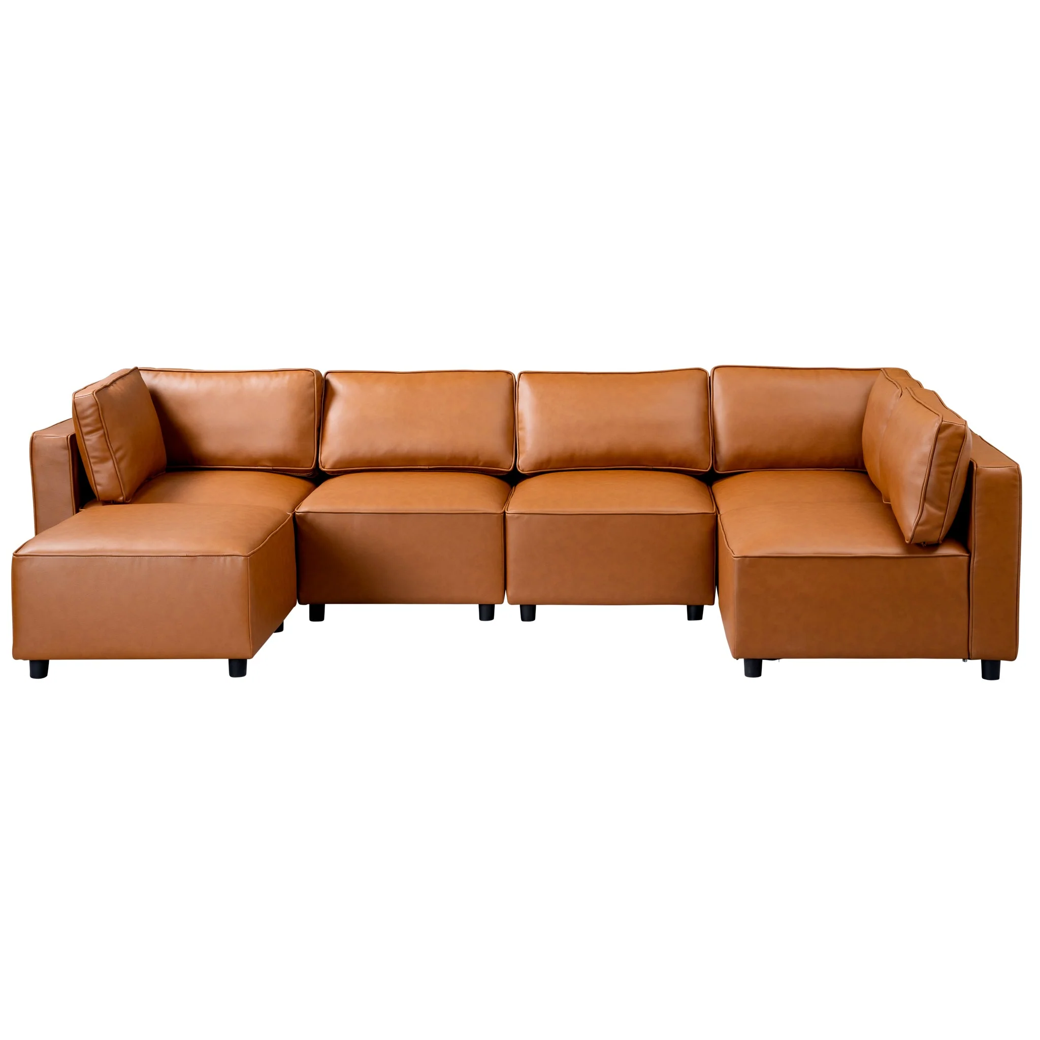 Reno Cognac Vegan Leather Modular Sofa - Image 5