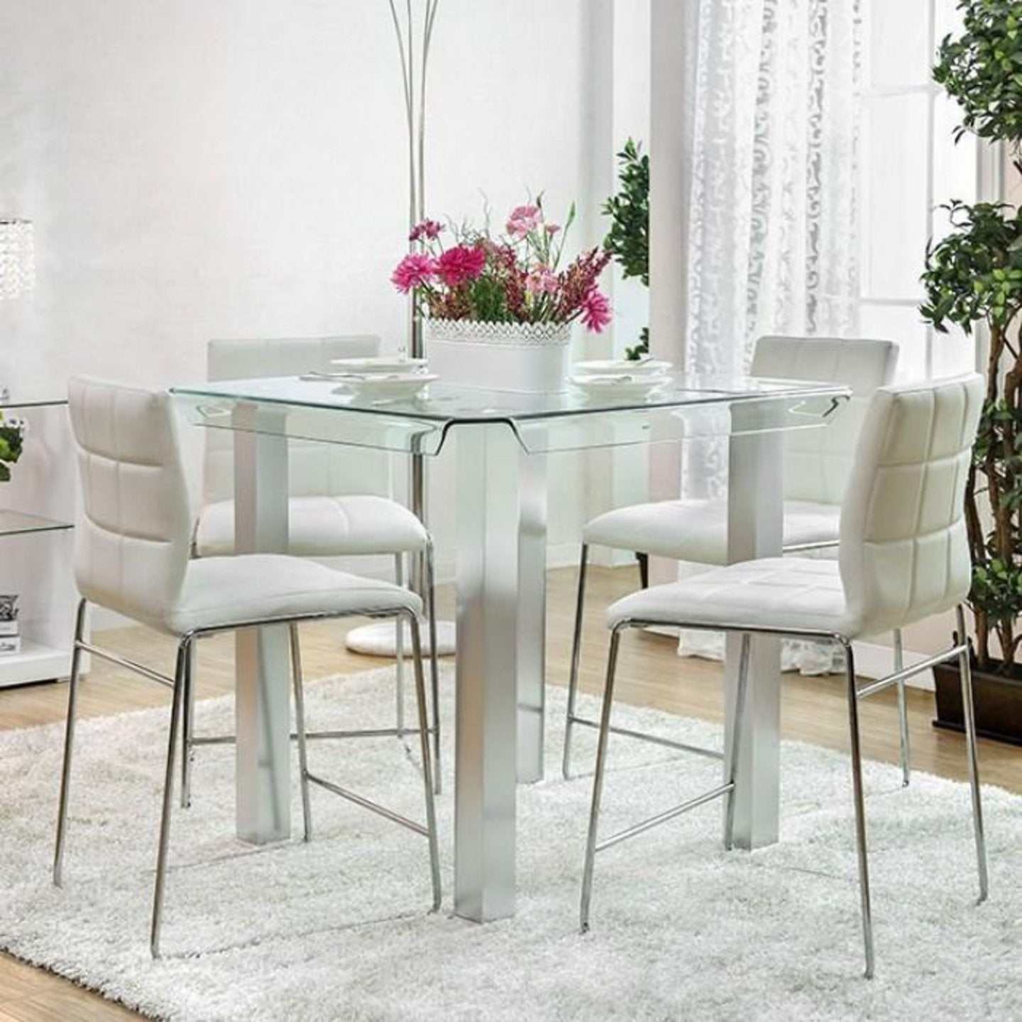 Richfield White & Chrome 5pc Counter Height Dining Room Set - Image 2