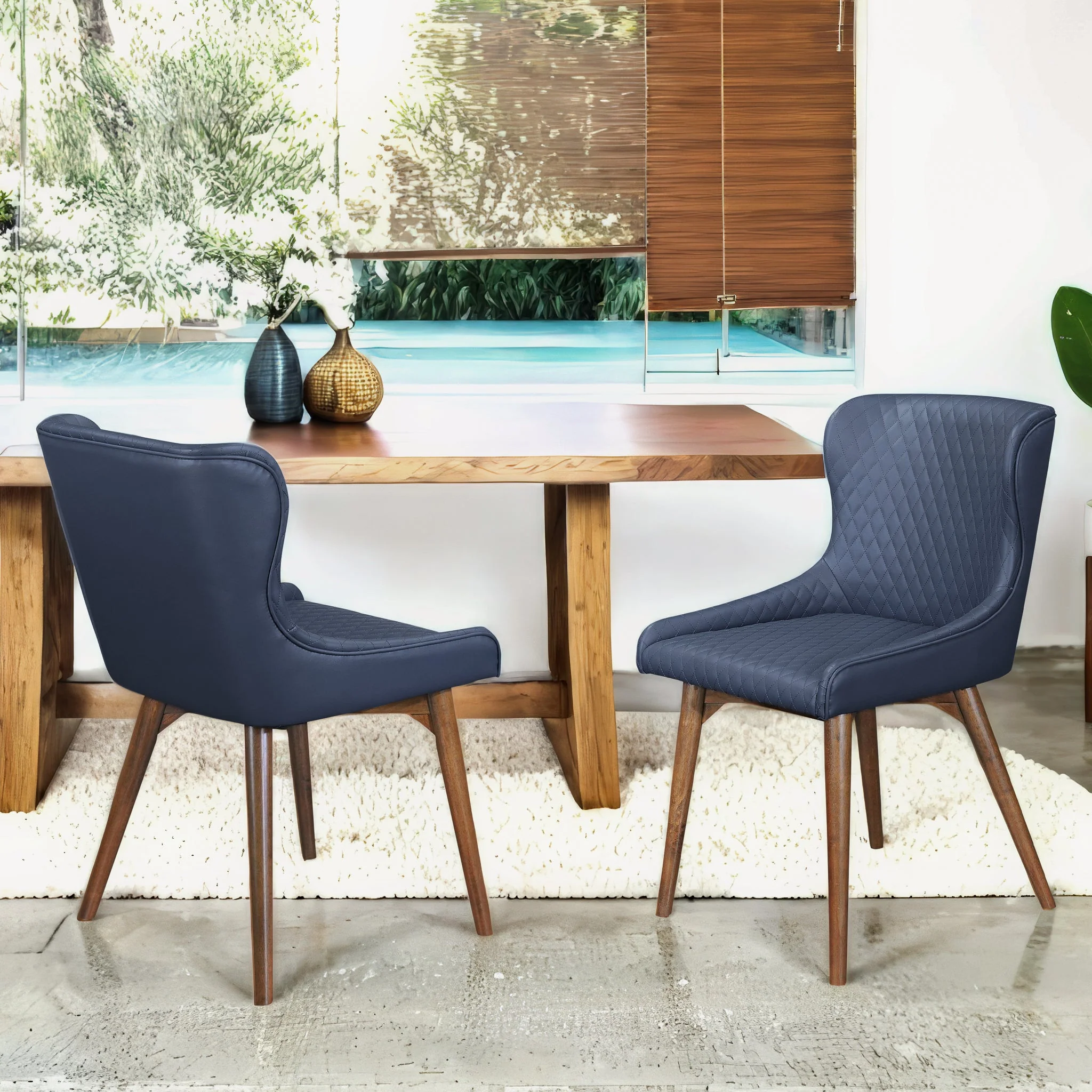 Robin Dining Chair Set of 2 - Navy Blue Vegan Leather - Image 2