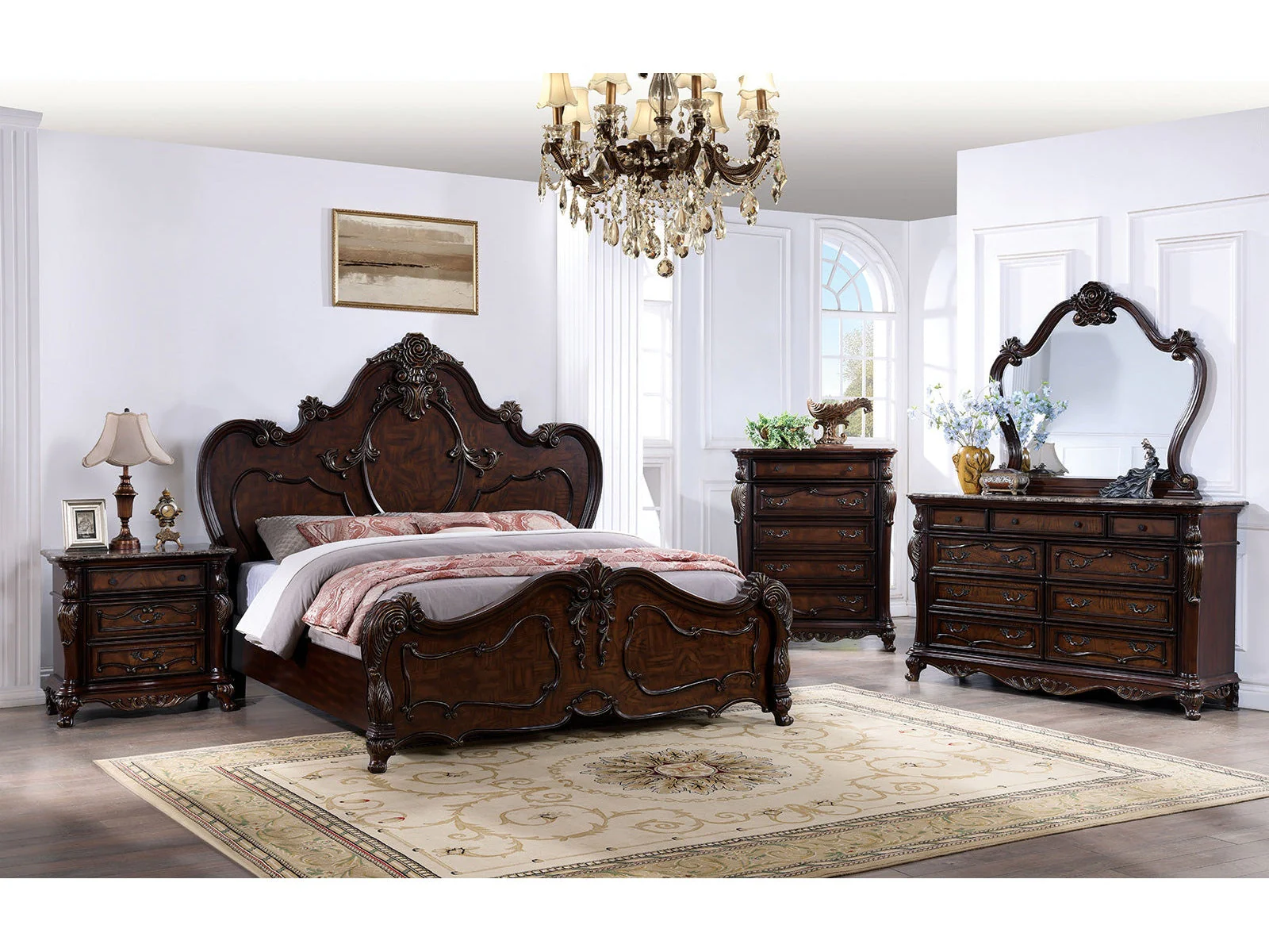Roselli Dark Cherry 5 Pc. Queen Bedroom Set w/ 2NS
