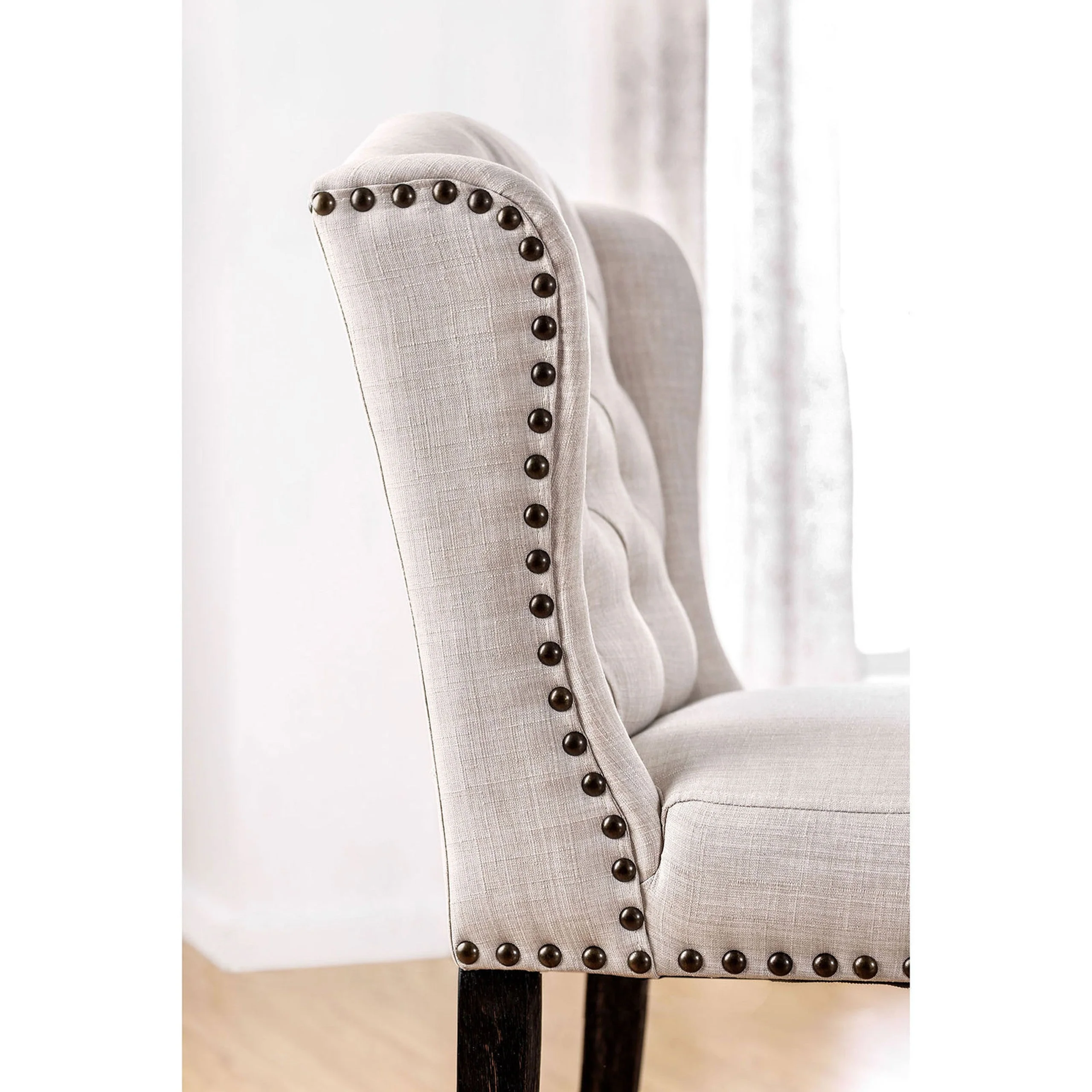 Sania Antique Black/Beige7 Pc. Sq Counter Height Table Set w/ Wingback Chairs - Image 5