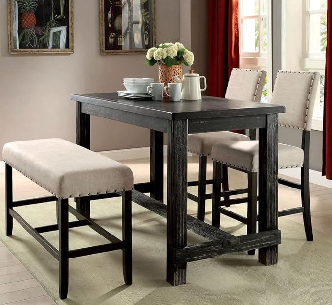 Sania Antique Black/Ivory 4 Pc. Counter Height Table Set w/ Bench - Image 2