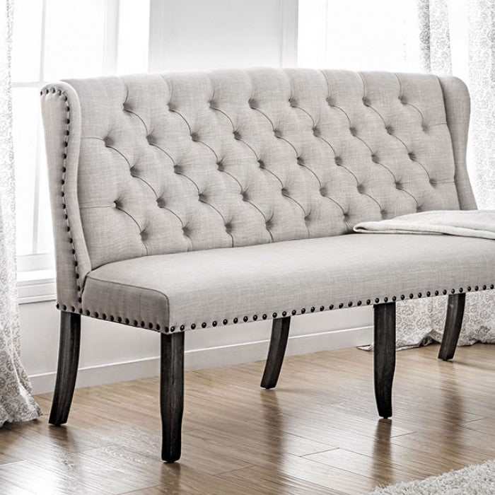 Sania I Antique Black & Beige Dining Bench / 3 Seater - Image 2