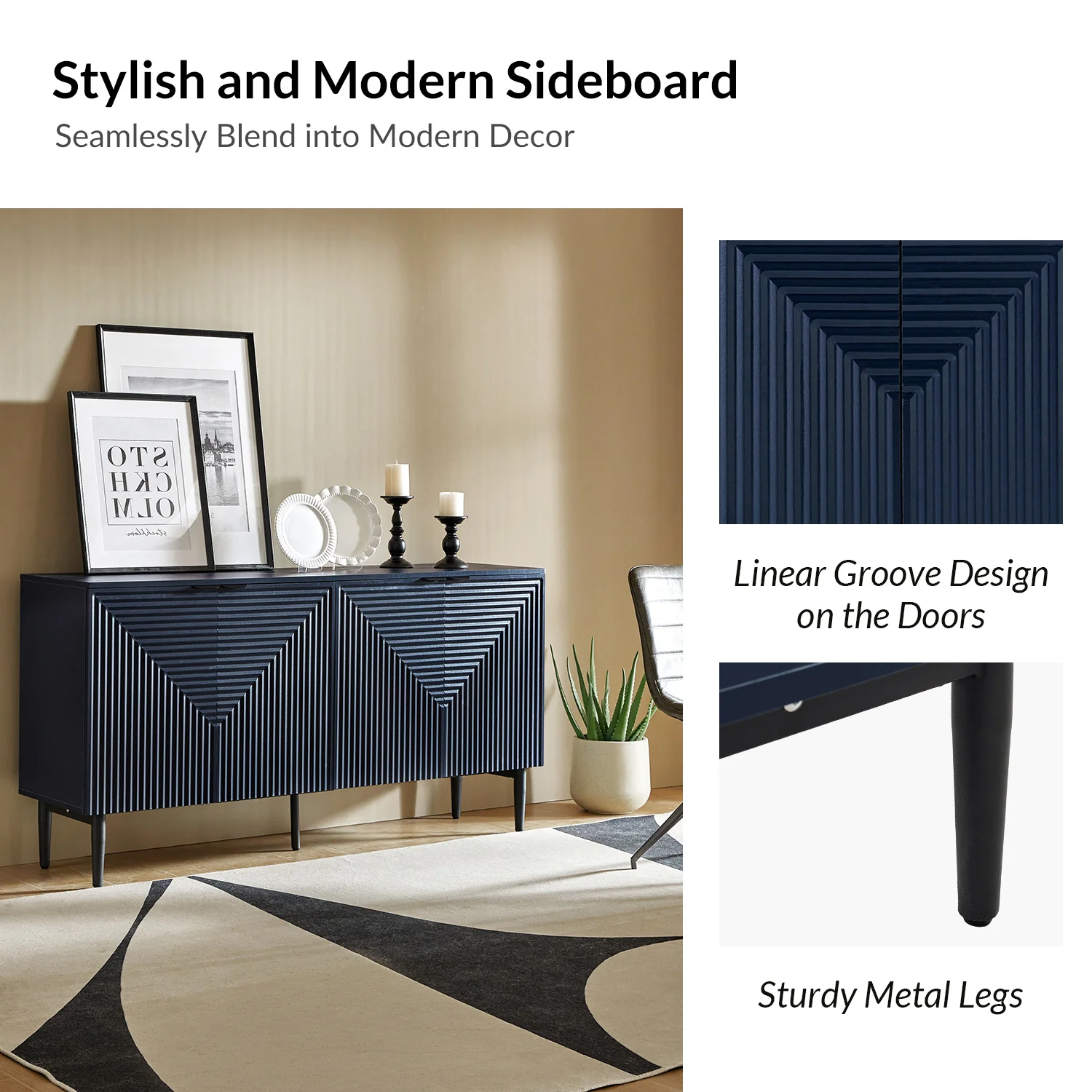 Burkart 4 Door Sideboard in Navy - Image 5