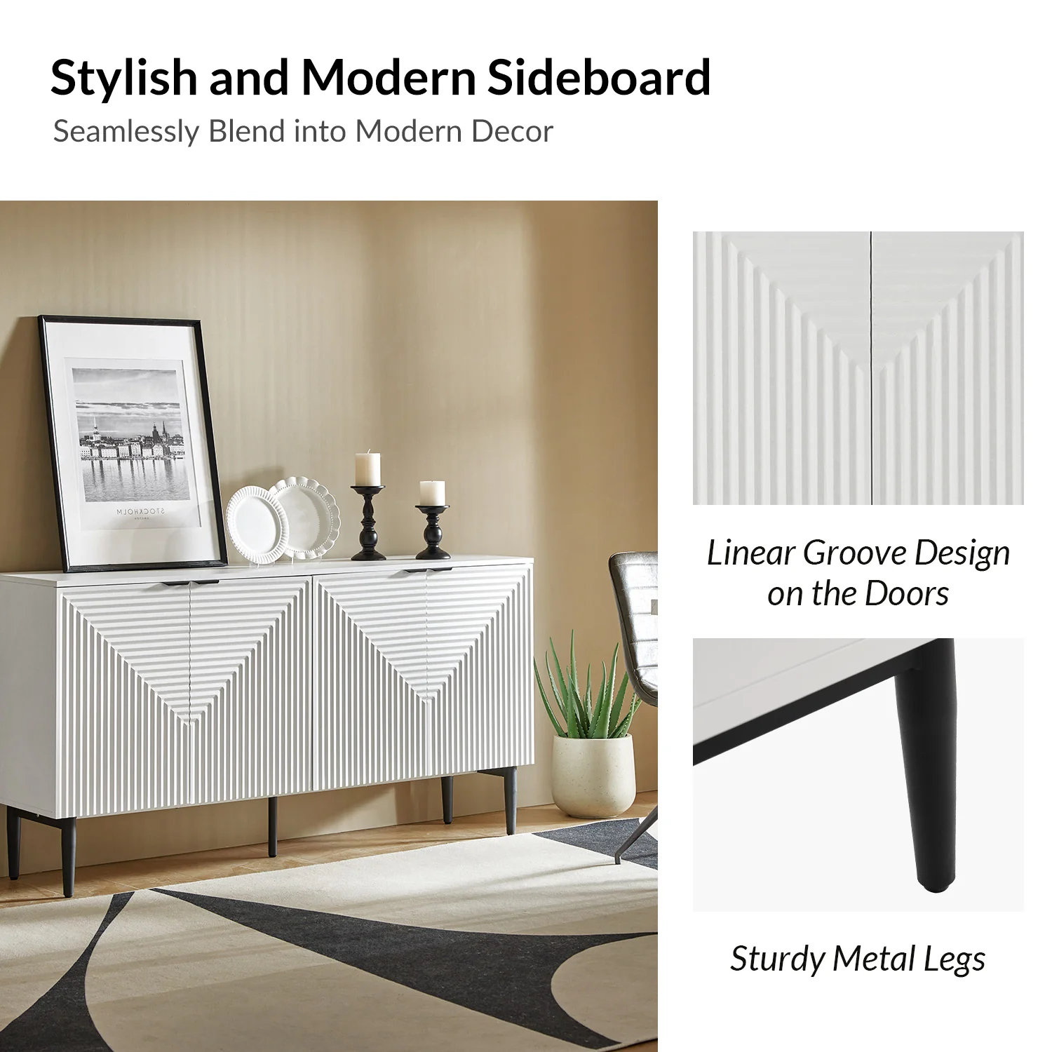 Burkart 4 Door Sideboard in White - Image 5