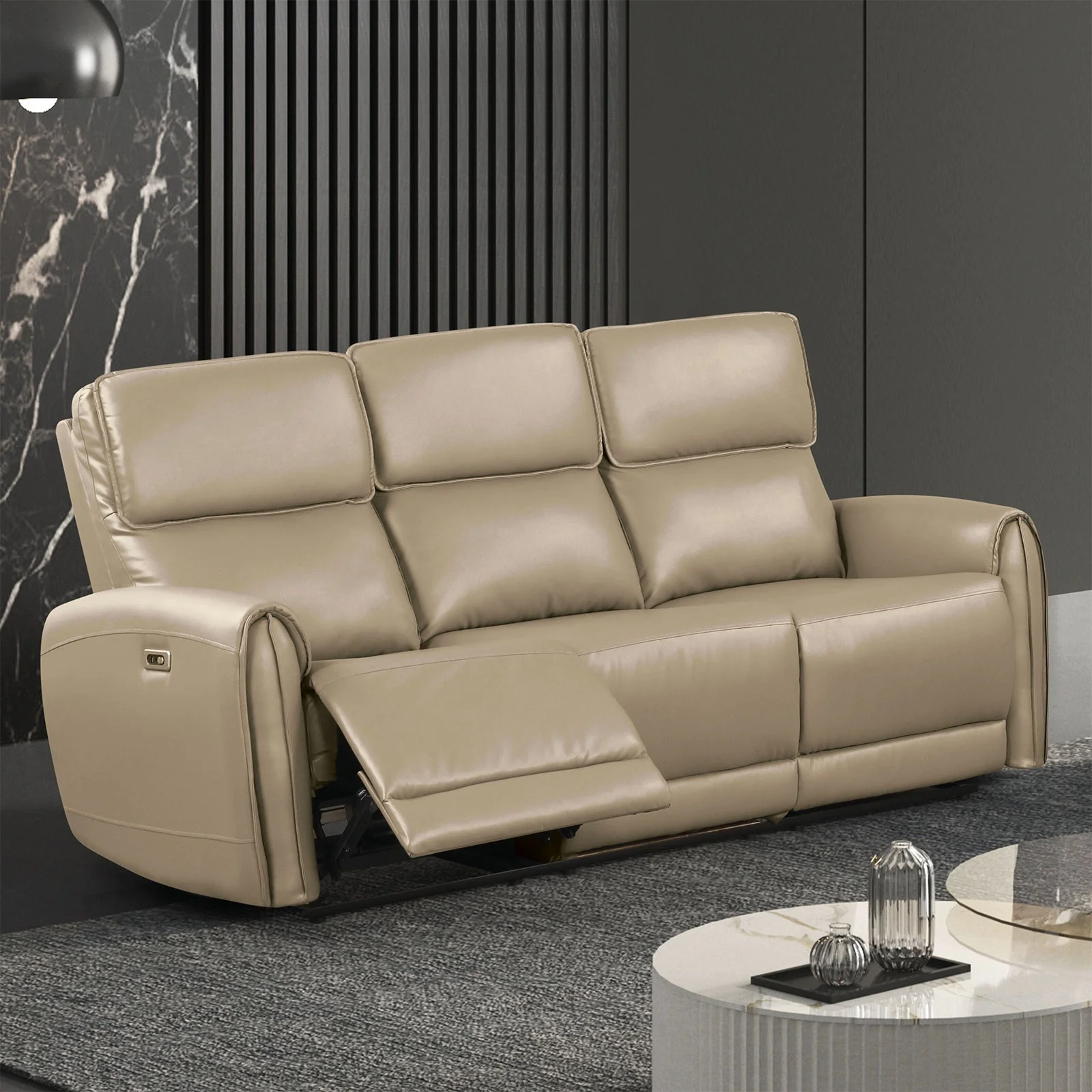 Schlieren Beige Leatherette Reclining Living Room Set - Image 2