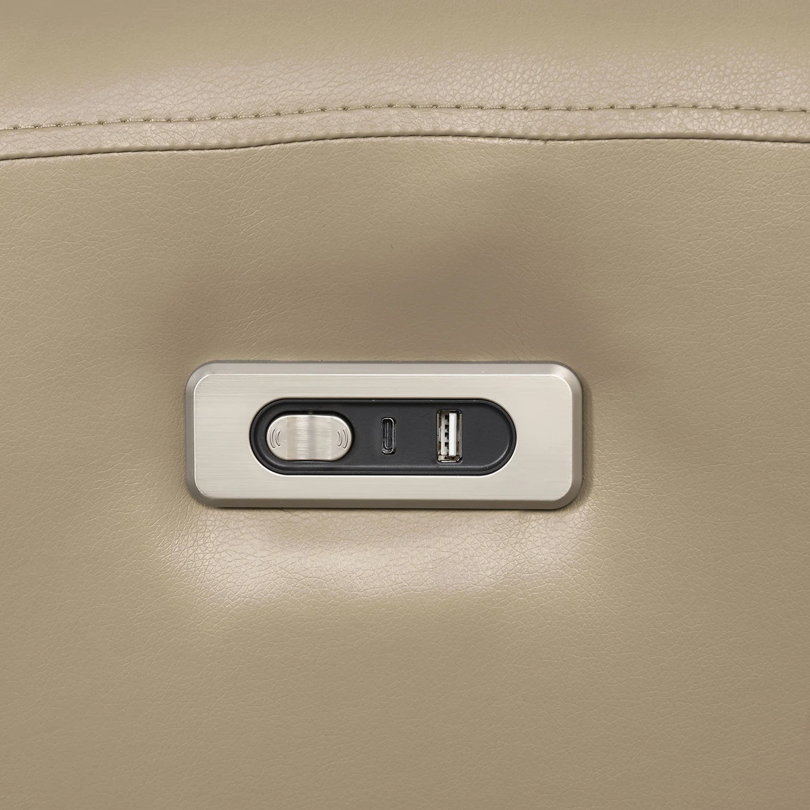 Schlieren Beige Leatherette Reclining Loveseat - Image 2